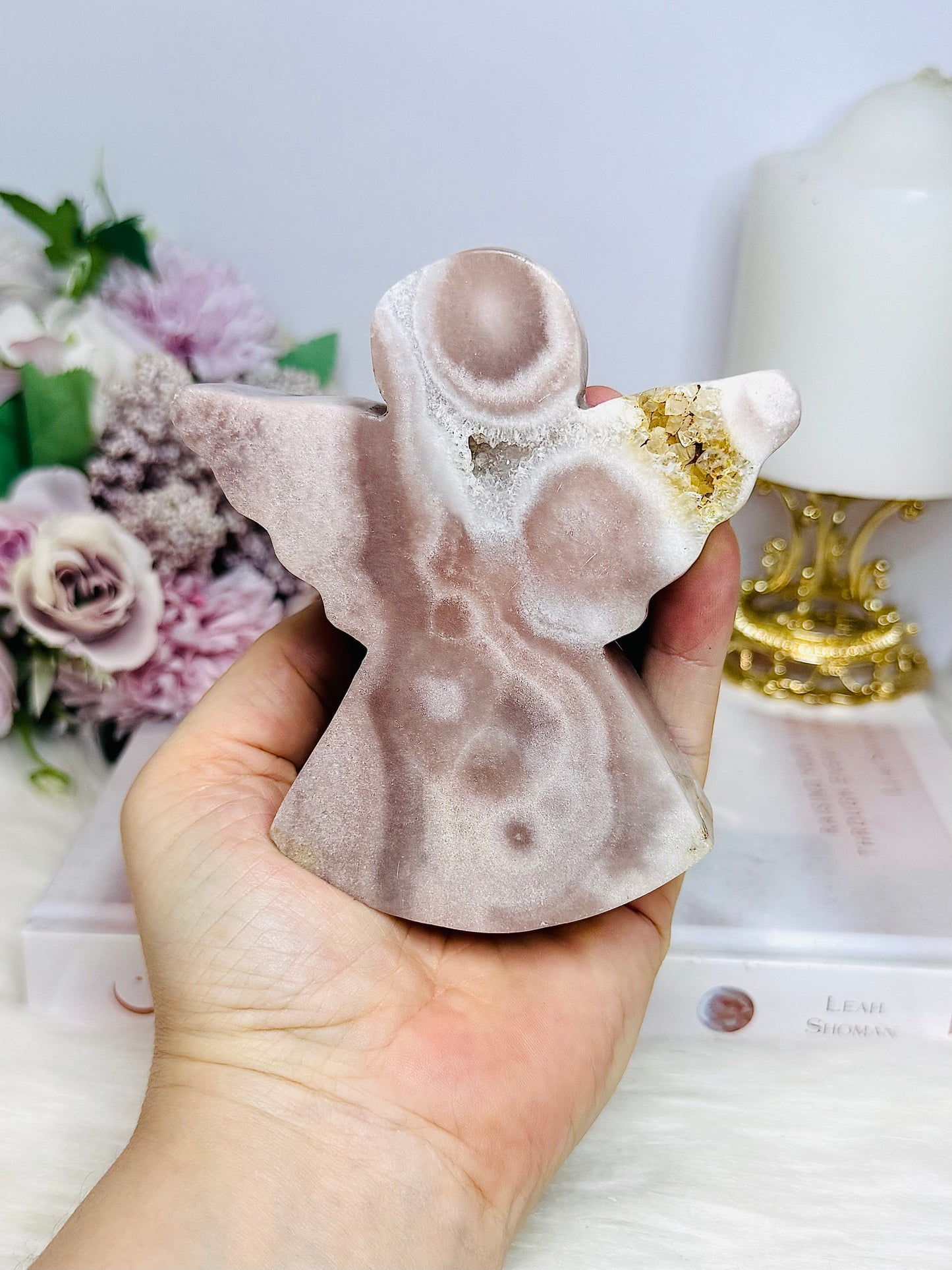 Chunky Pink Amethyst Druzy Carved Angel 10cm 341g