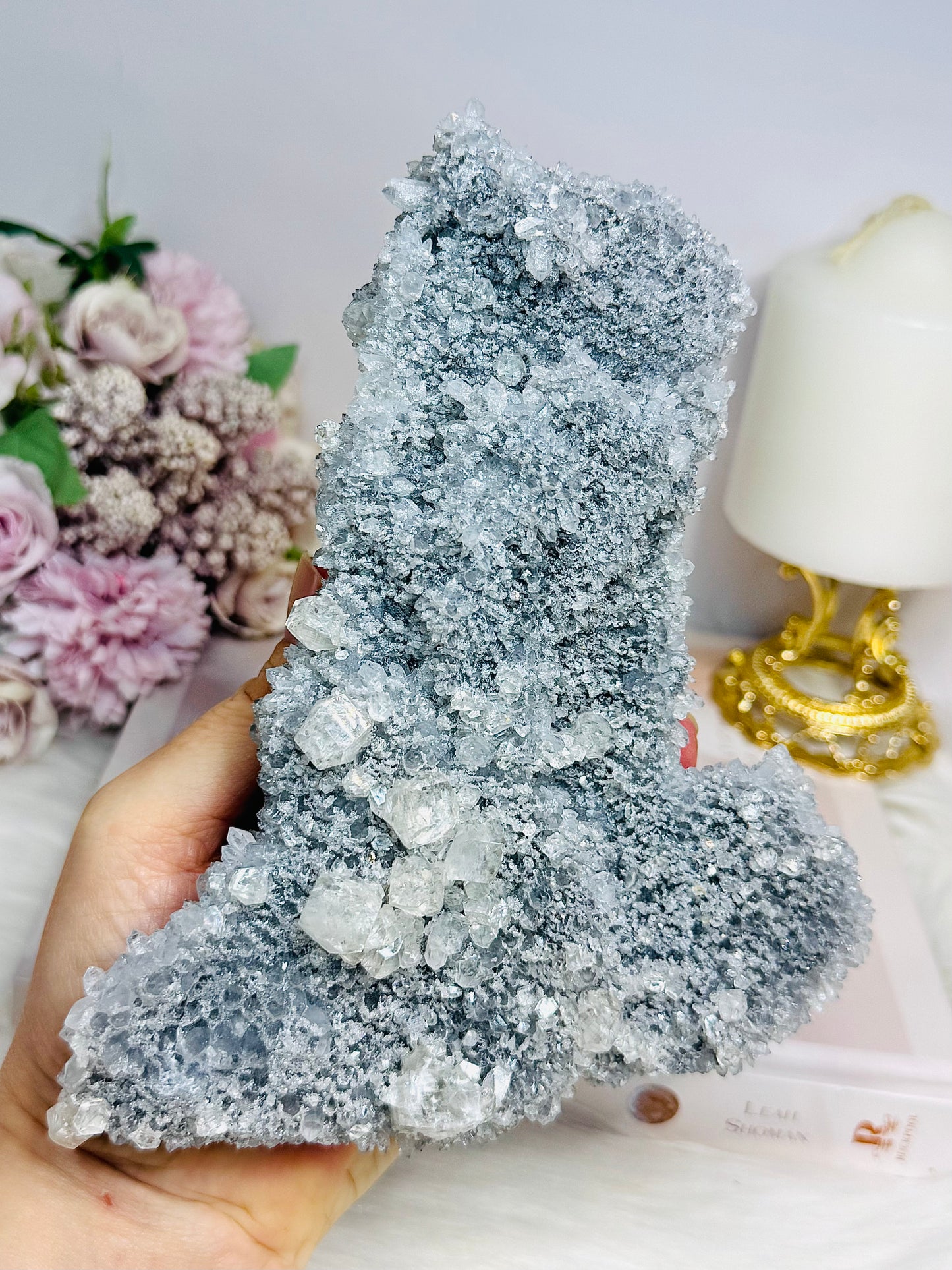 Large Natural Raw Sparkling Crystal Cluster on Stand 17cm 751g
