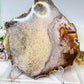A Collectors Piece ~ High Grade Natural Pink Amethyst Druzy Slice | Slab with Gold Plating on Stand 24cm 689g