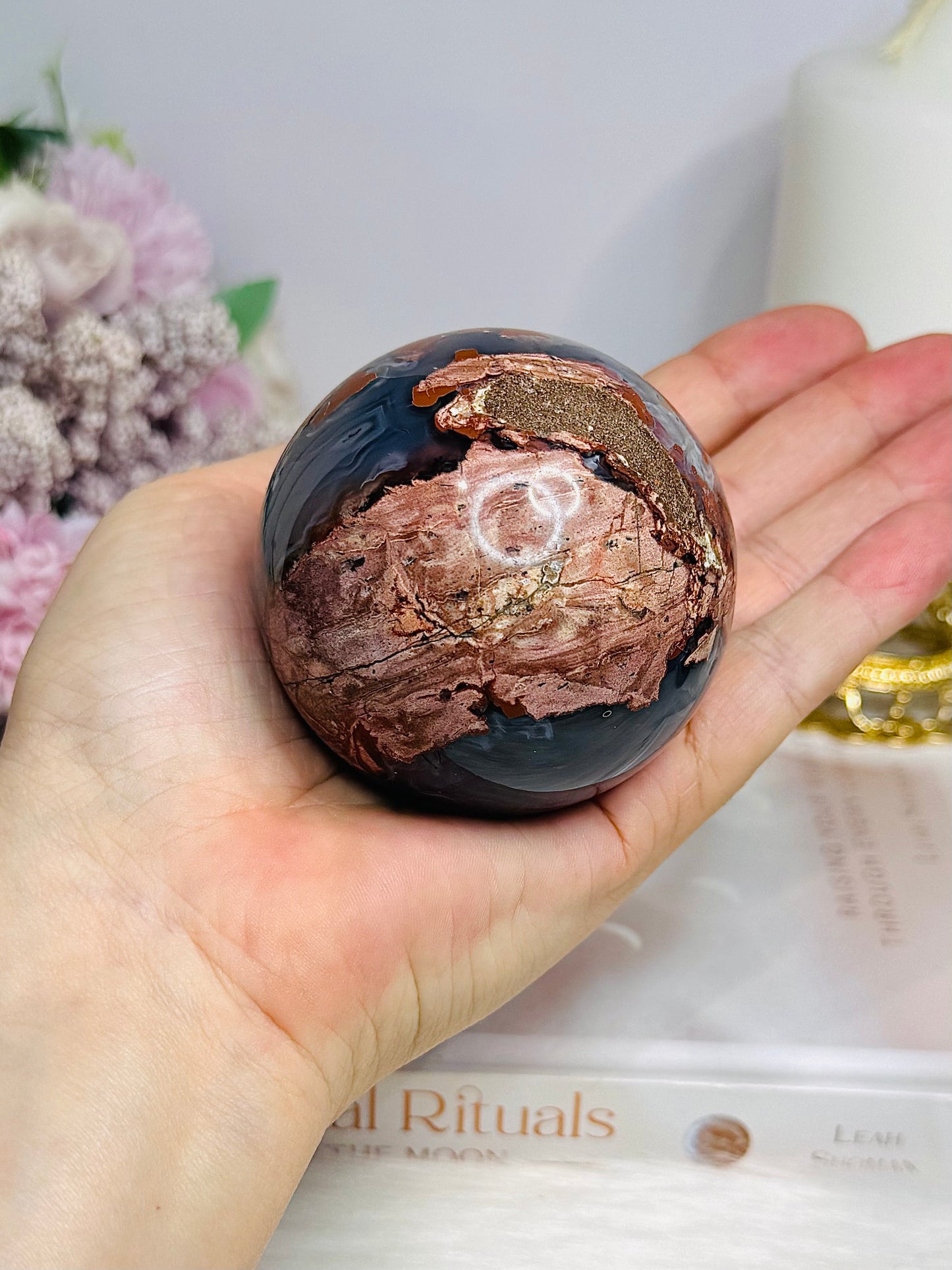 Large Football | Volcano Agate Sphere on Stand 336g