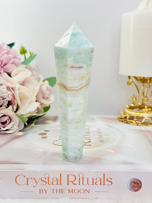 Natural Caribbean Calcite Carved Wand | Tower 11.5cm