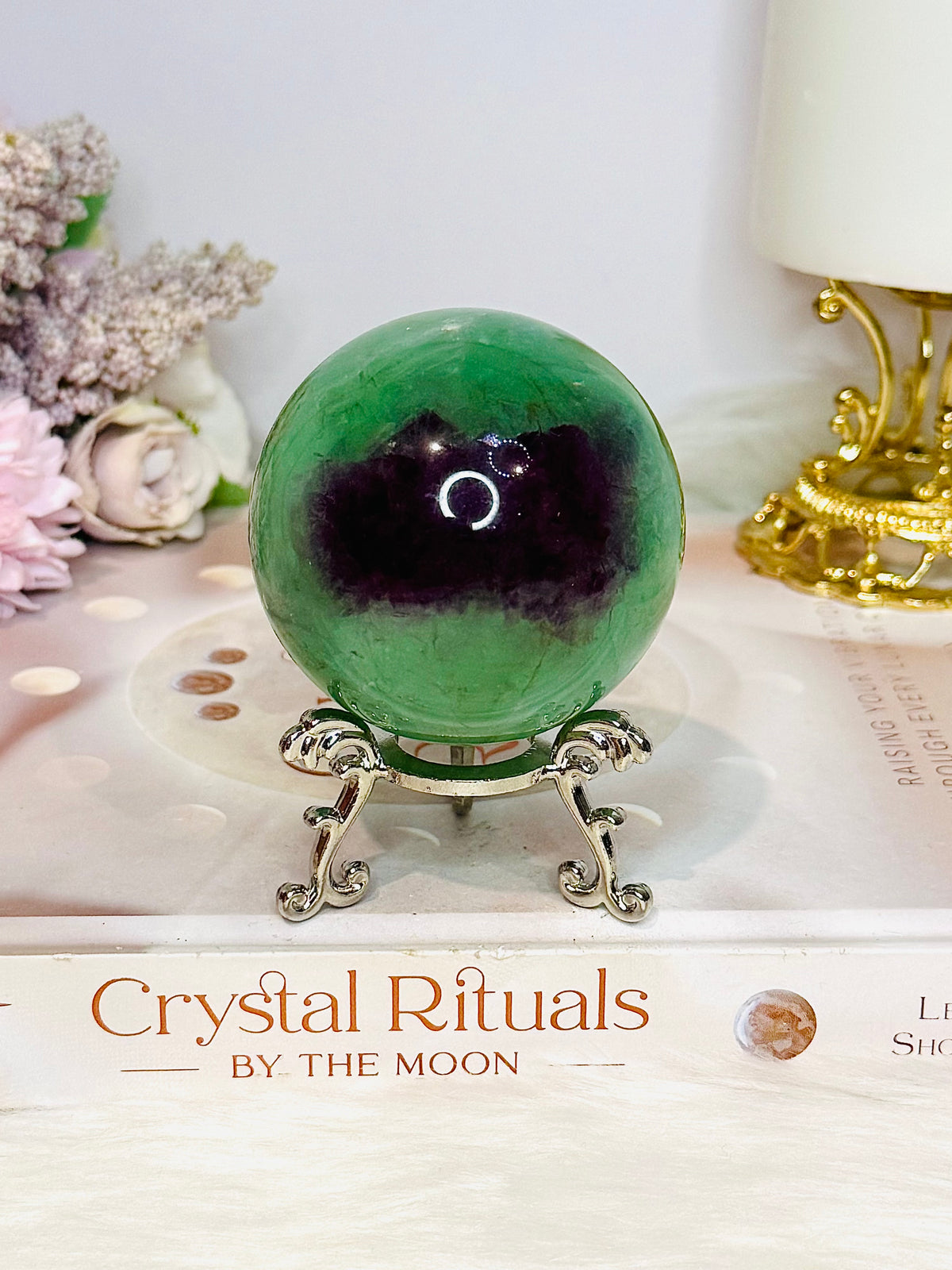 Green & Purple Fluorite Sphere on Stand 372g