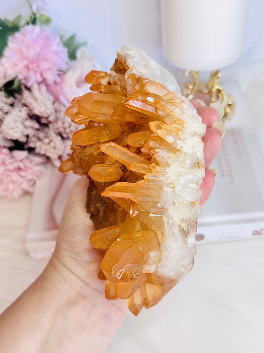 Natural Large 15cm 720gram Tangerine Quartz Cluster