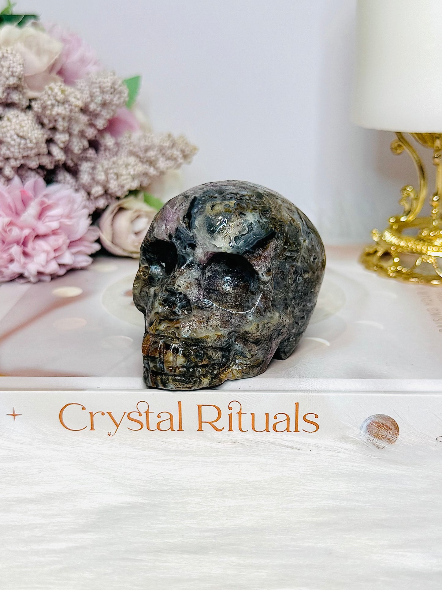 Root Fluorite Carved Skull 8cm 323g