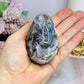 Druzy Moss Agate Carved Egg On Stand 206g