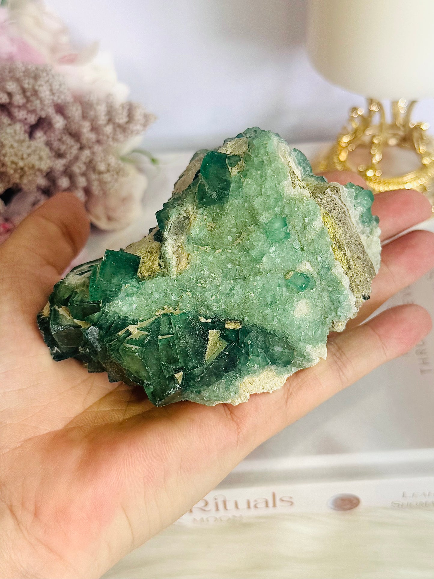 Natural Green Cubed Fluorite In Matrix Specimen 444grams