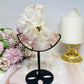 Druzy Pink Amethyst X Flower Agate Moon On Stand 17.5cm