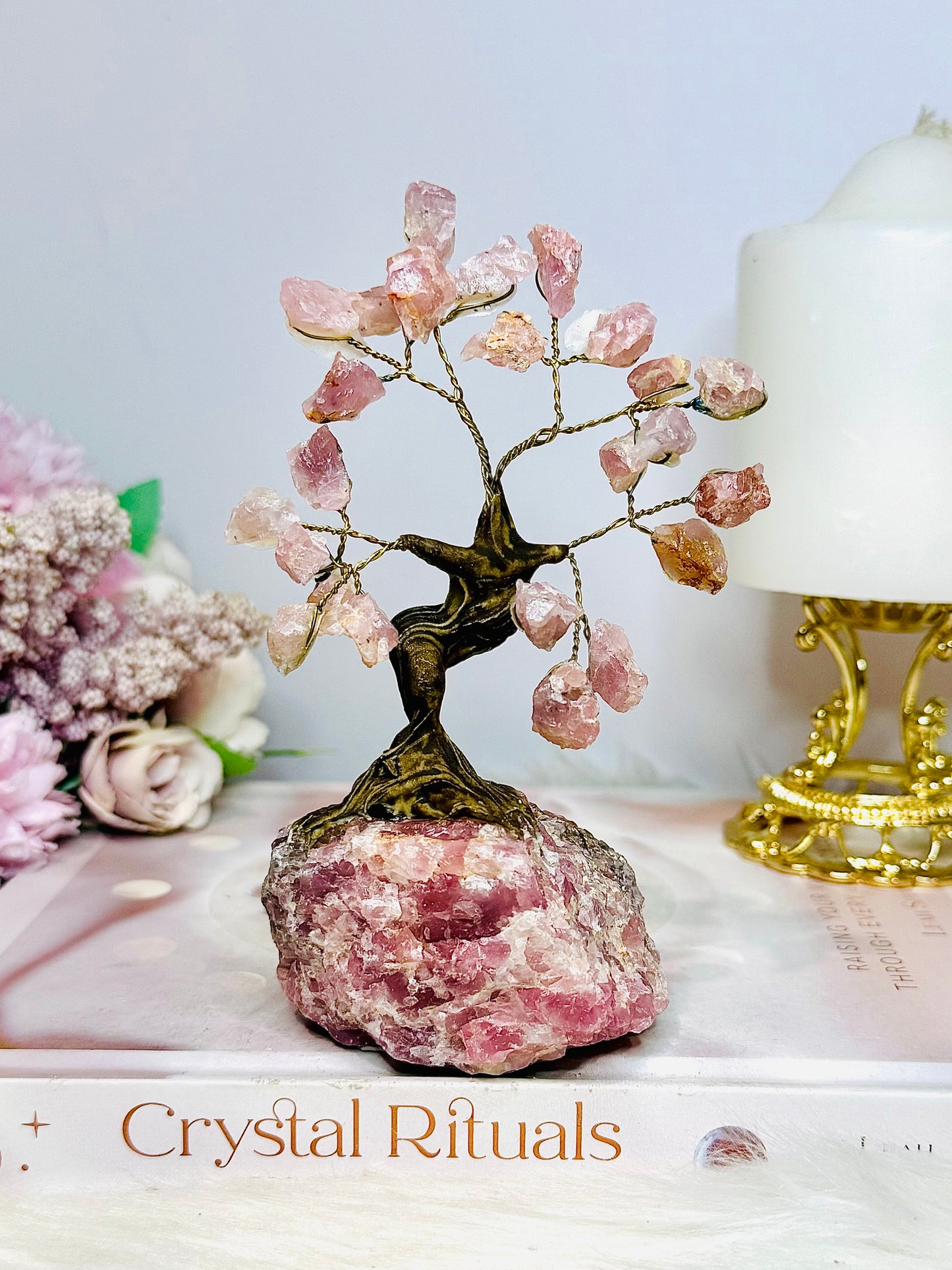 Natural Rose Quartz Carved Tree 14cm