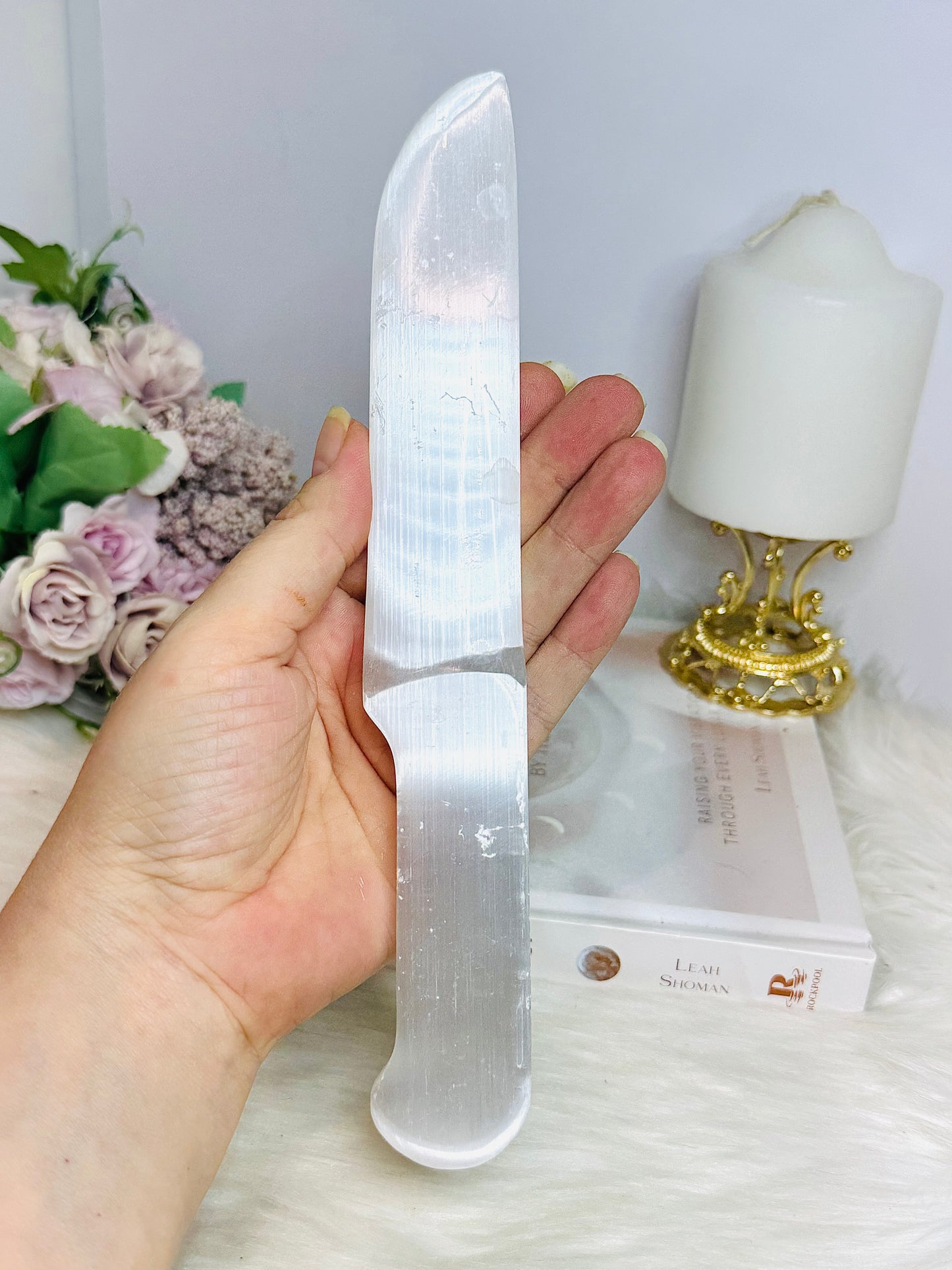 Large Selenite Carved Knife 23cm (reduced as knife has scratches)