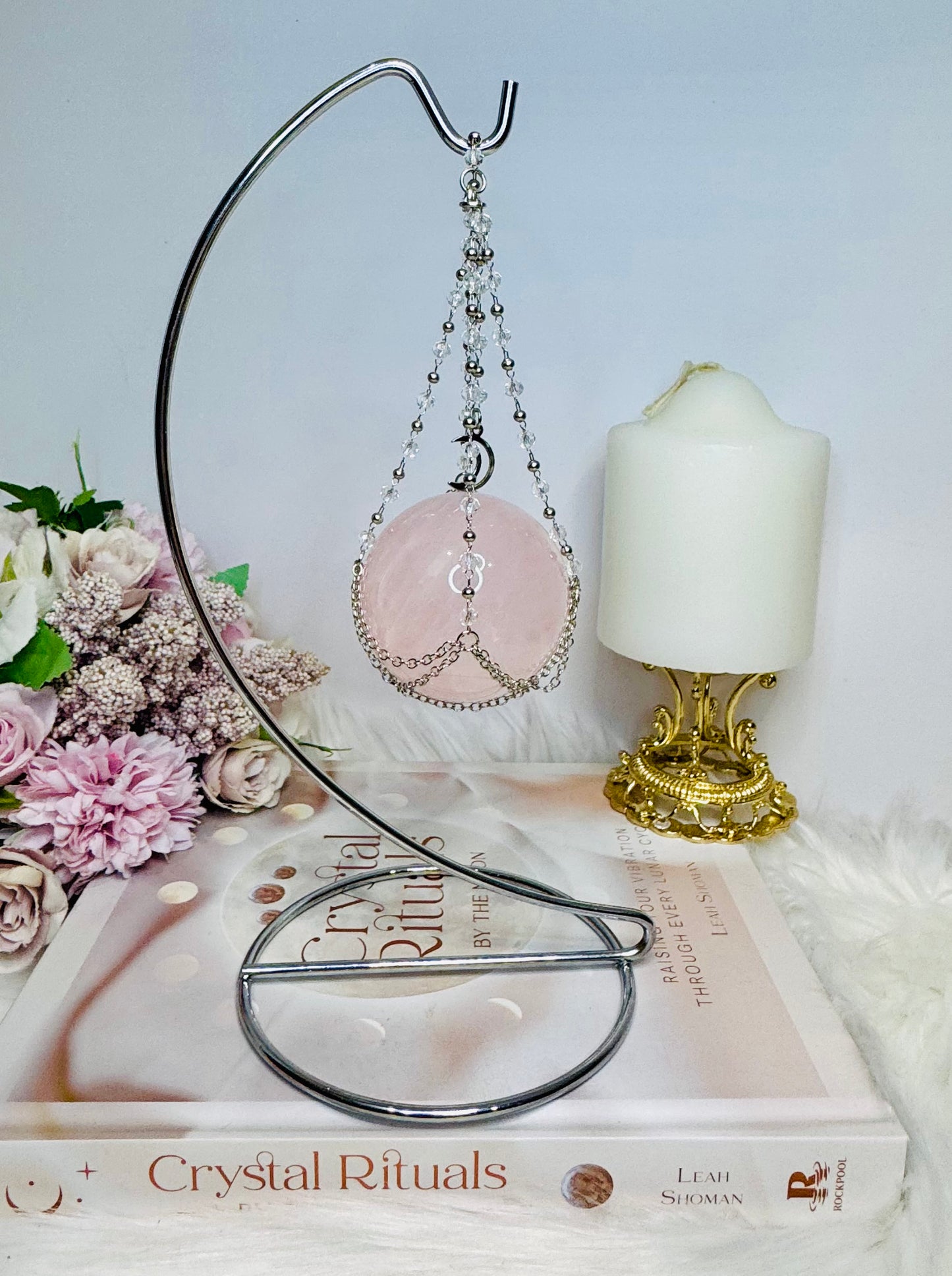 Silver Stand with Rose Quartz Sphere 23cm