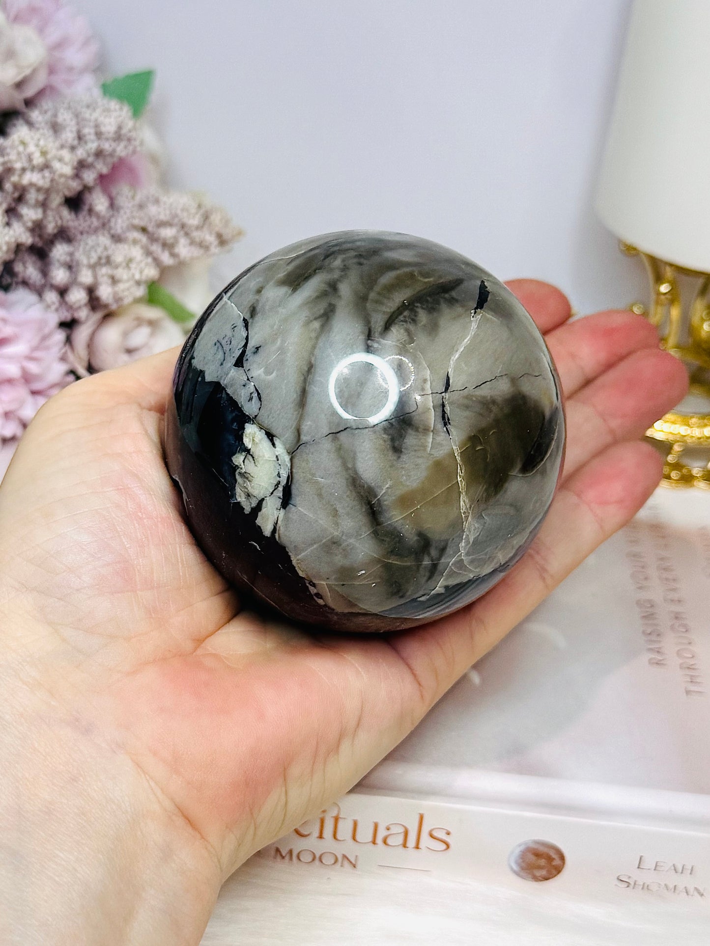 Natural Volcano Agate Druzy Sphere UV Reactive On Stand 445g
