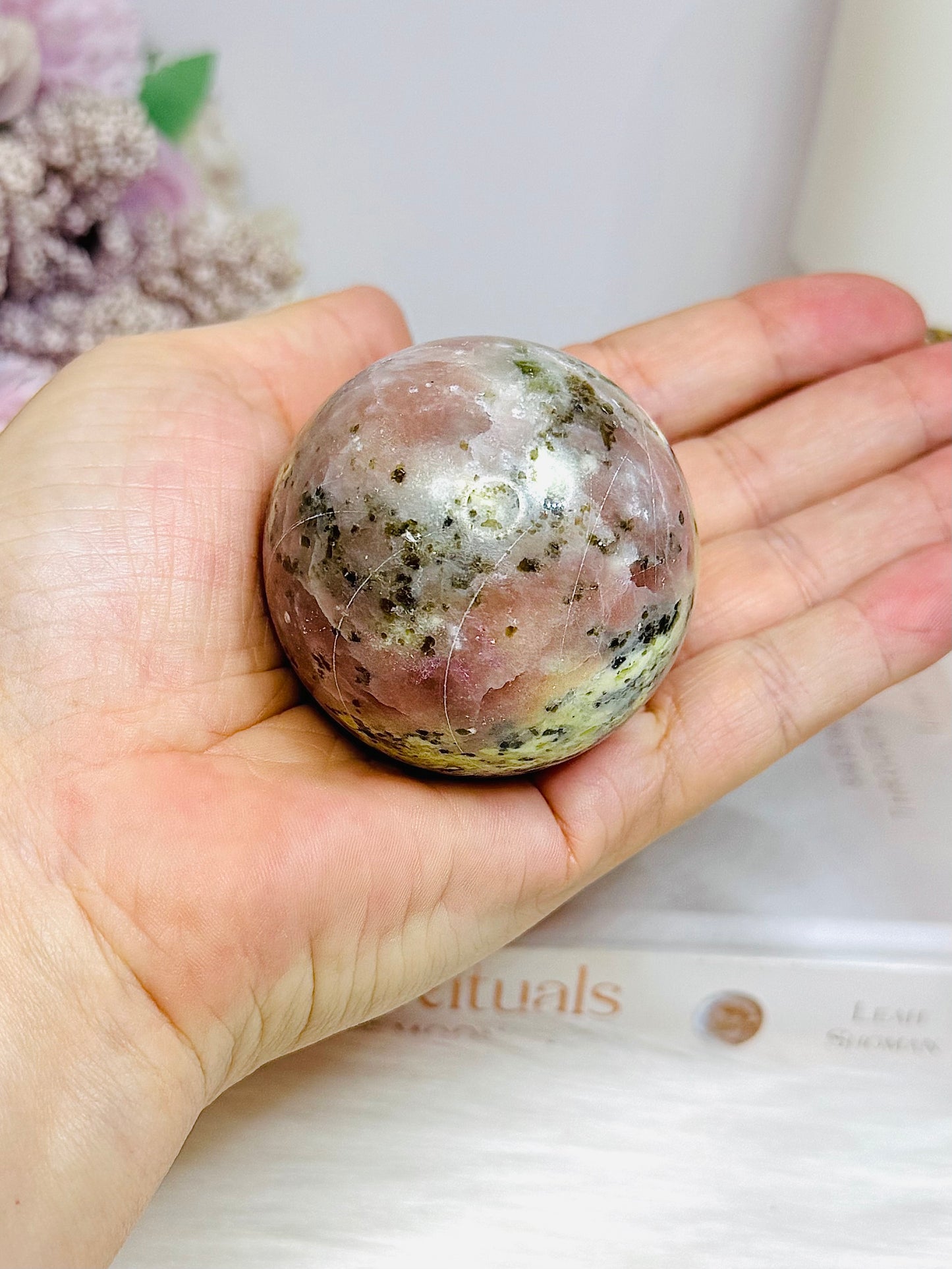 Peach Blossom Tourmaline Sphere On Stand 196g