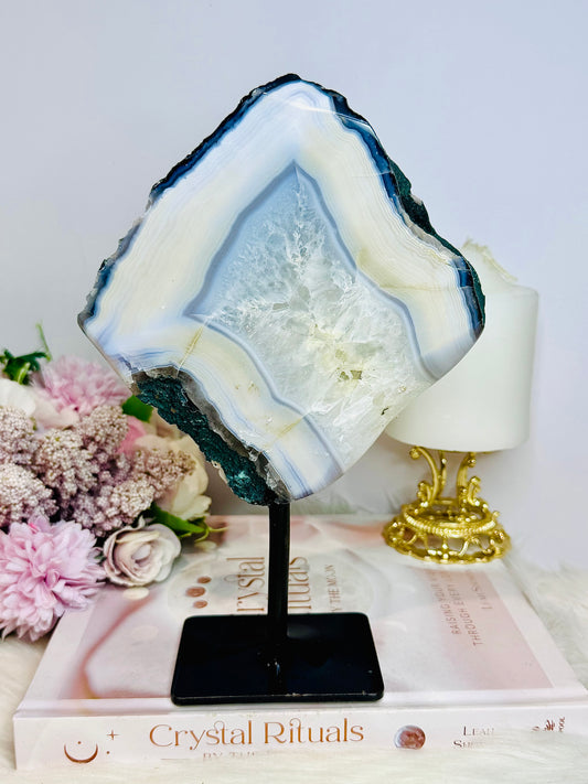 Large Natural Blue Agate Slab On Stand 23cm