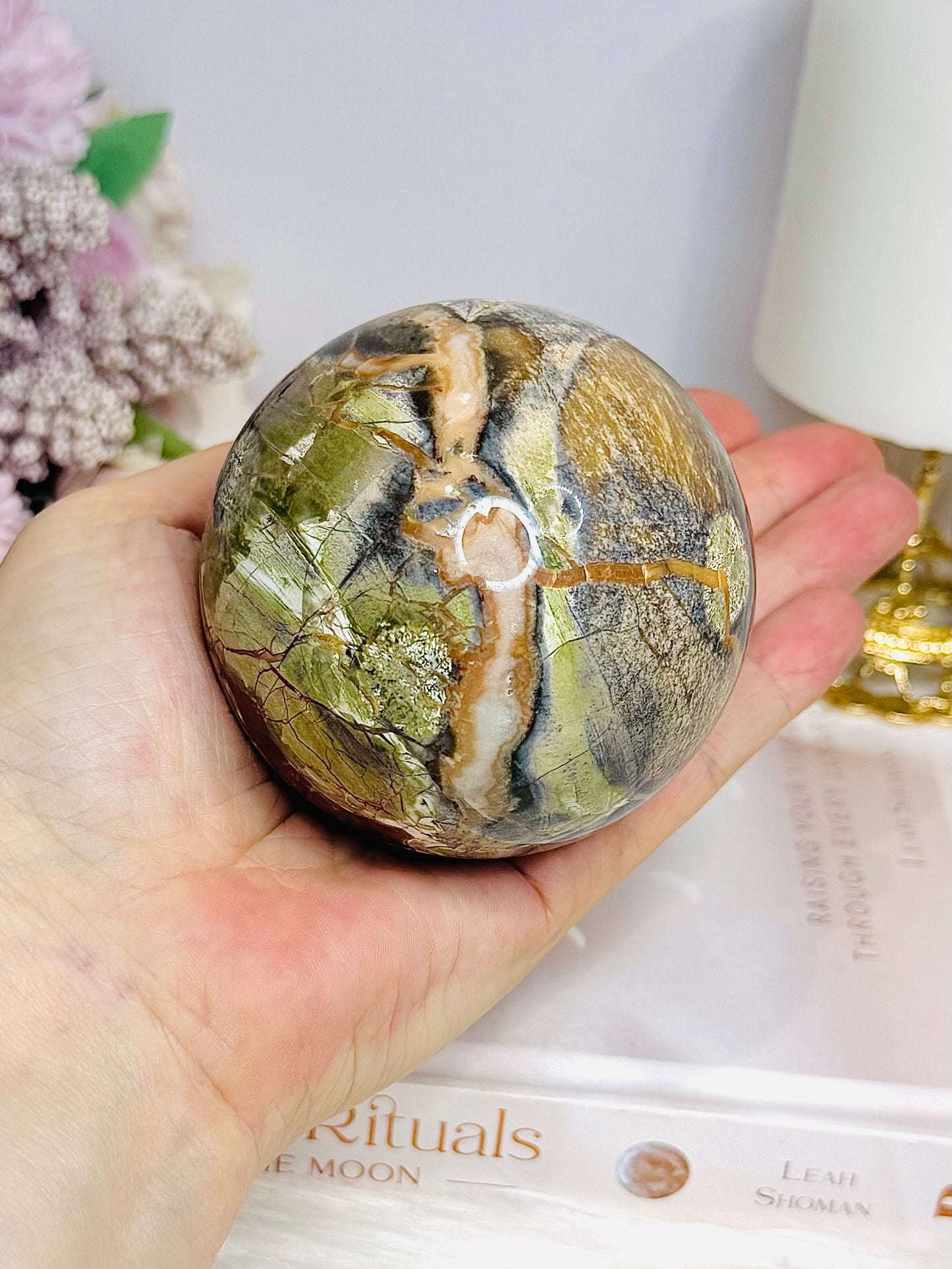 Large Money Agate Sphere on Stand 510g