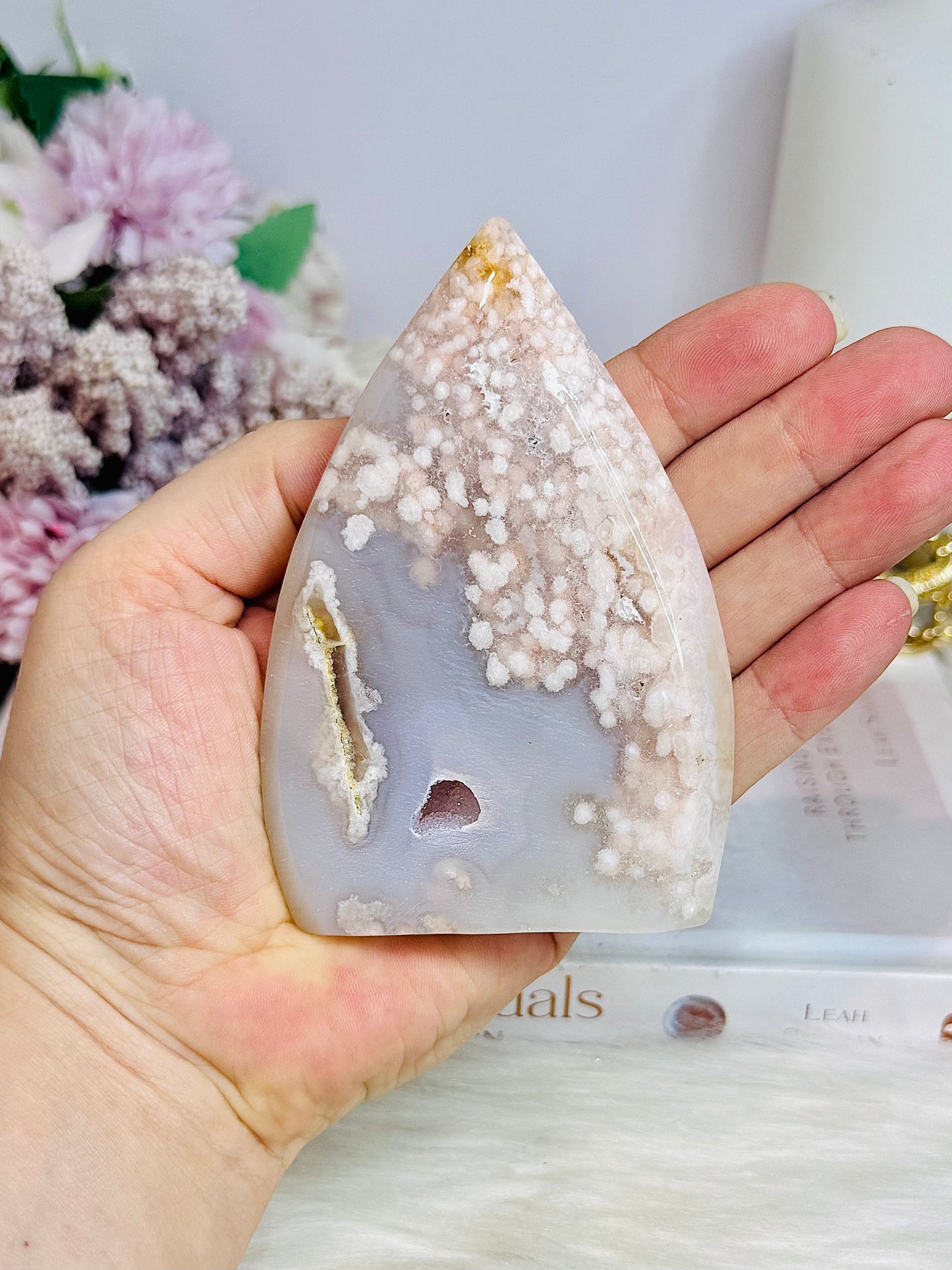 Flower Agate Carved Druzy Flame | Freeform 11cm