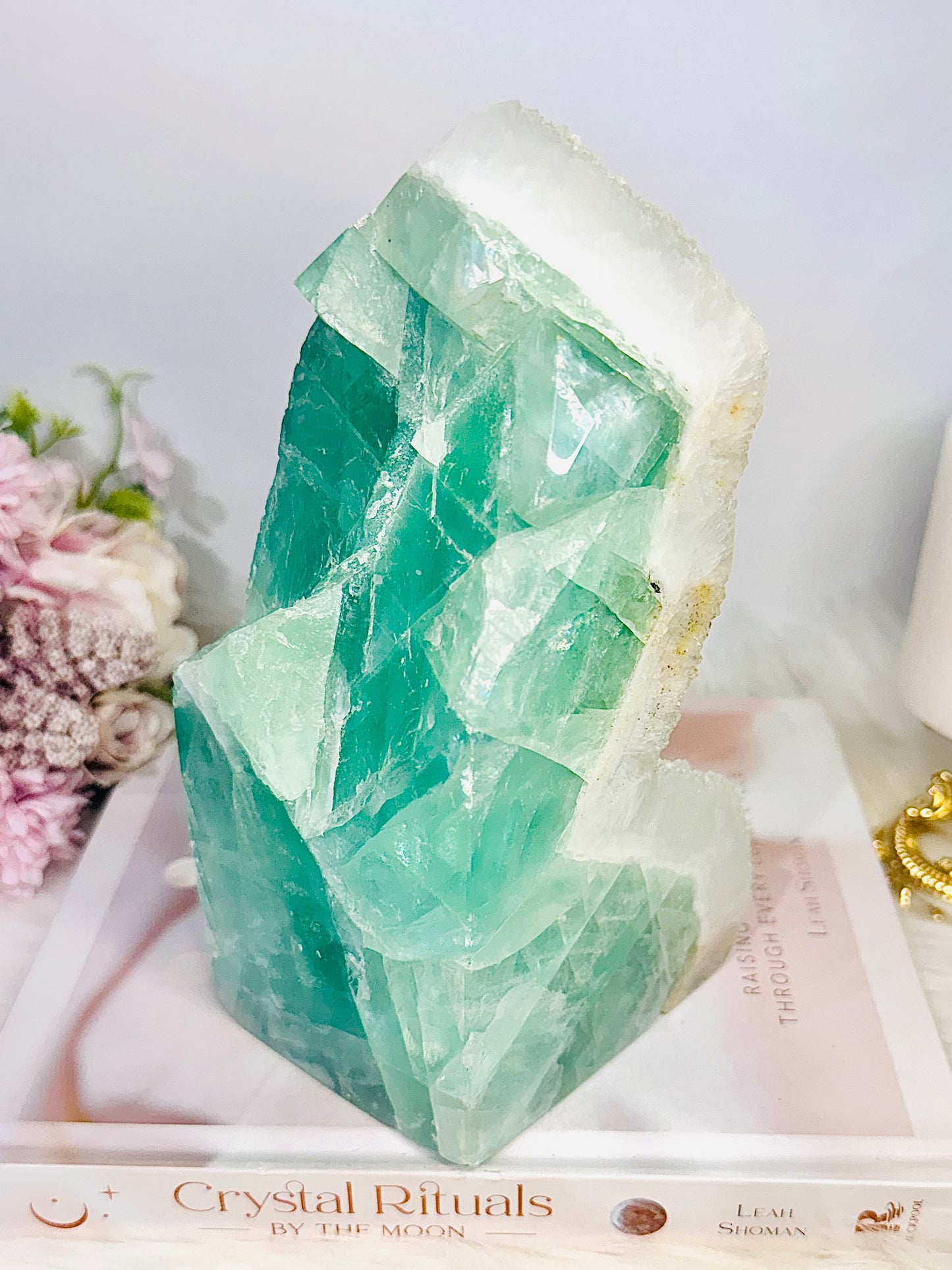 Incredible Huge 2.68KG Natural Green Fluorite Chunky Tower | Obelisk with Rainbows 
(please note back of tower is not flat see pics)