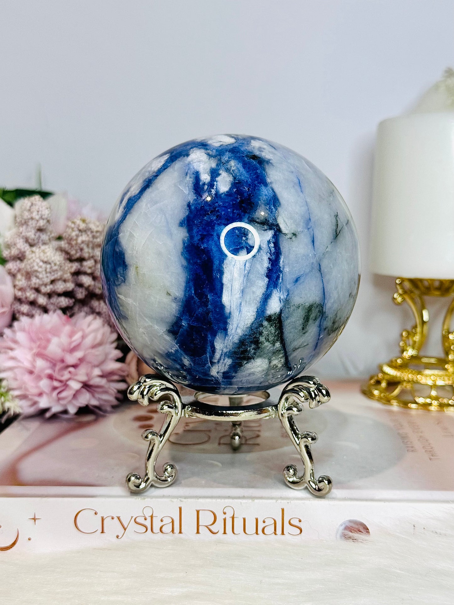 Large Blue Sodalite Sphere on Stand 970g