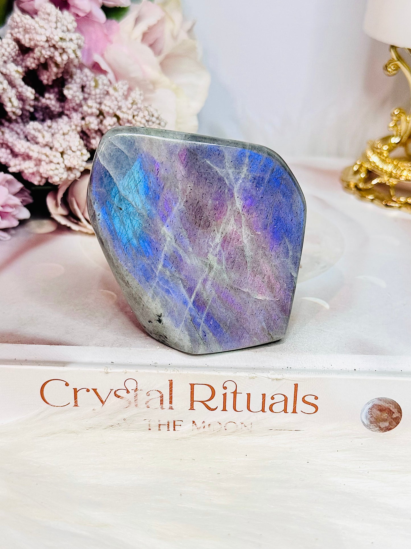 Natural Labradorite Polished Freeform With Gorgeous Pink Purple & Blue Flash 7cm