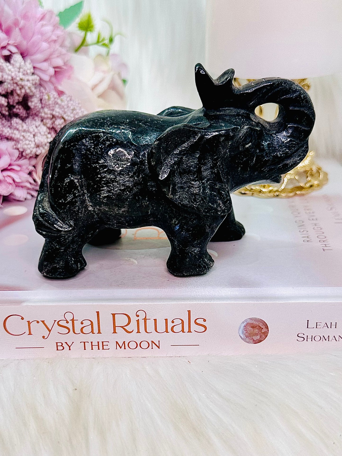 What A Beauty!! Gorgeous Carved Large 498gram Astrophyllite Elephant with Beautiful Blue Flash