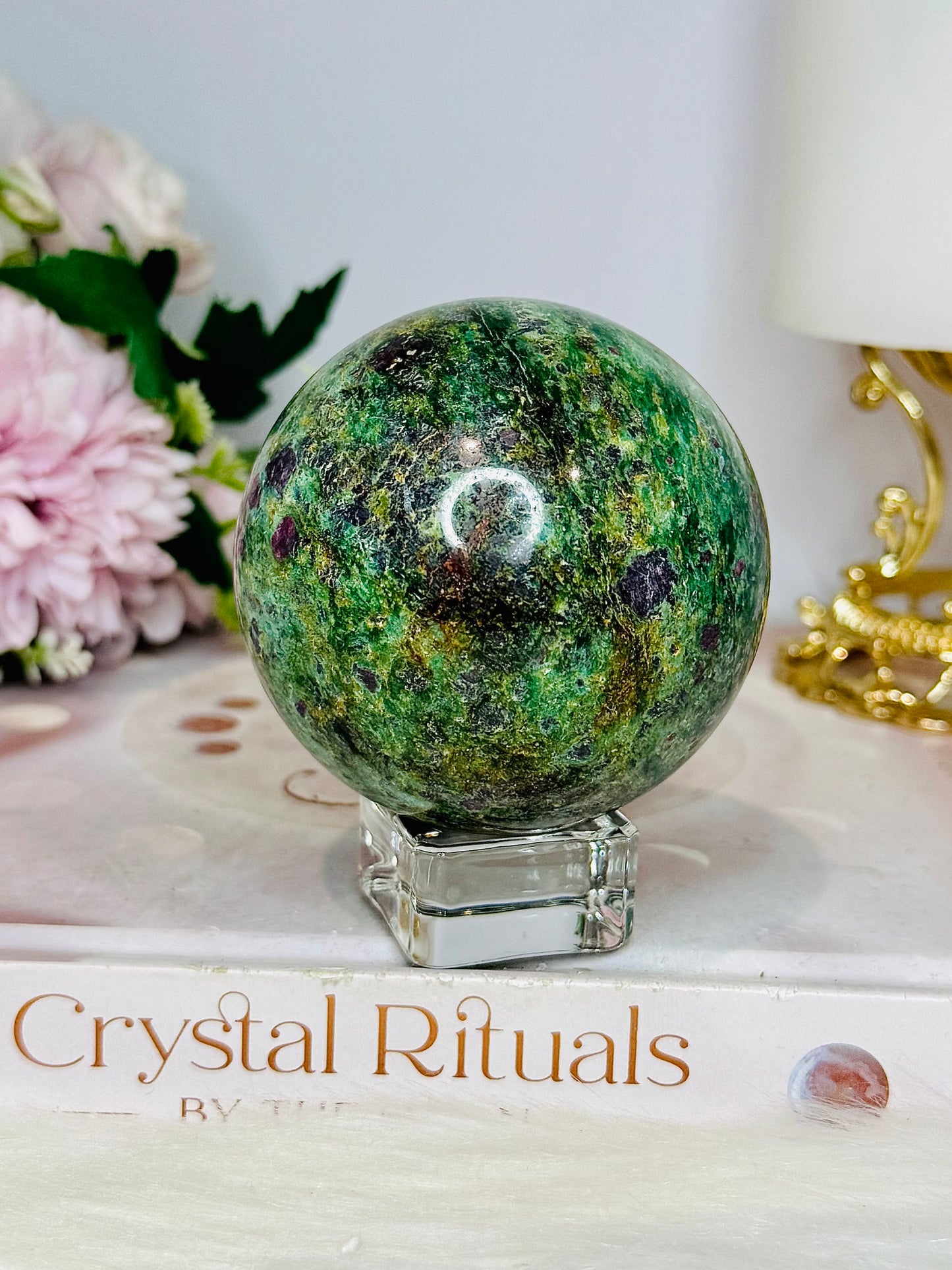 Large Ruby In Fuchsite Sphere UV Reactive On Stand 399g