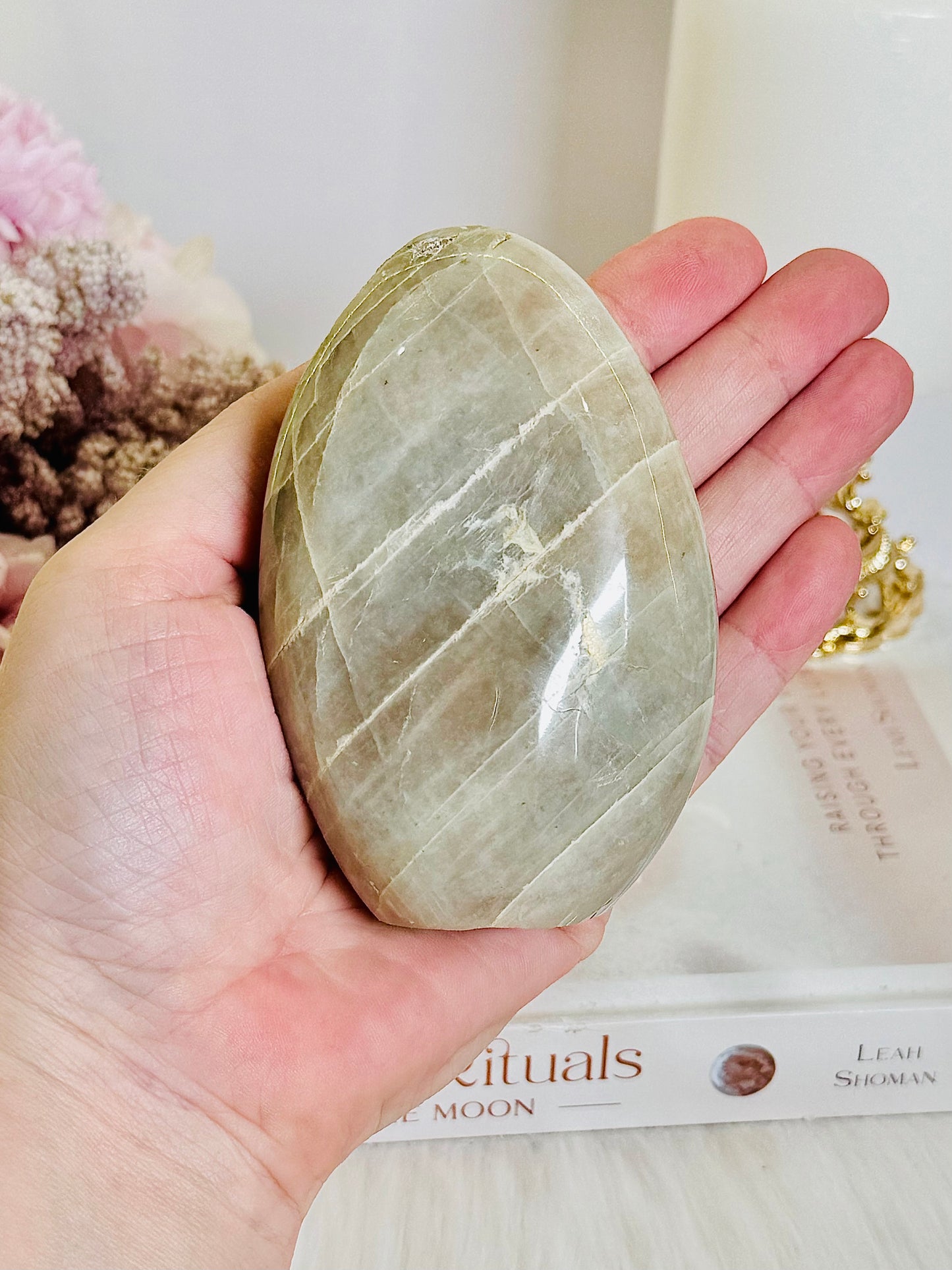 Natural Green Moonstone Carved Freeform 329grams 10cm