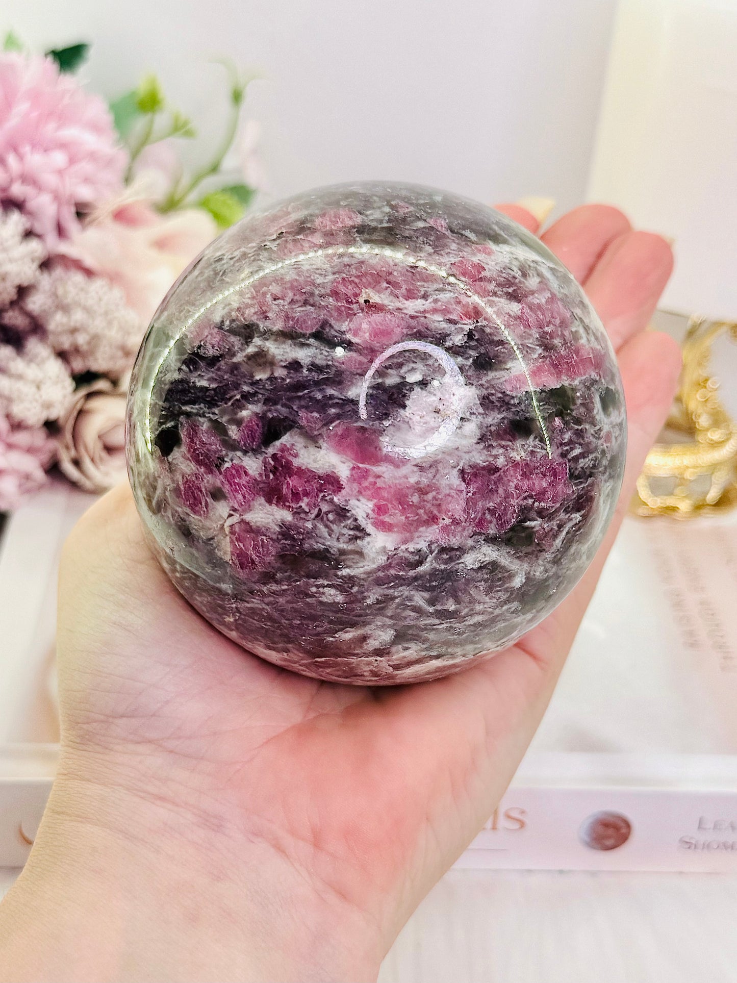 Large High Grade 624gram Pink Tourmaline Sphere On Stand