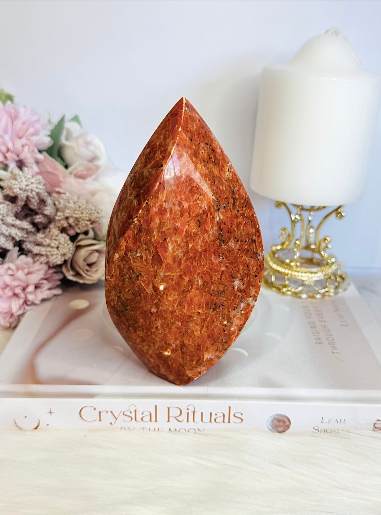 Incredible Large Chunky 14cm Sunstone Carved Flame | Freeform