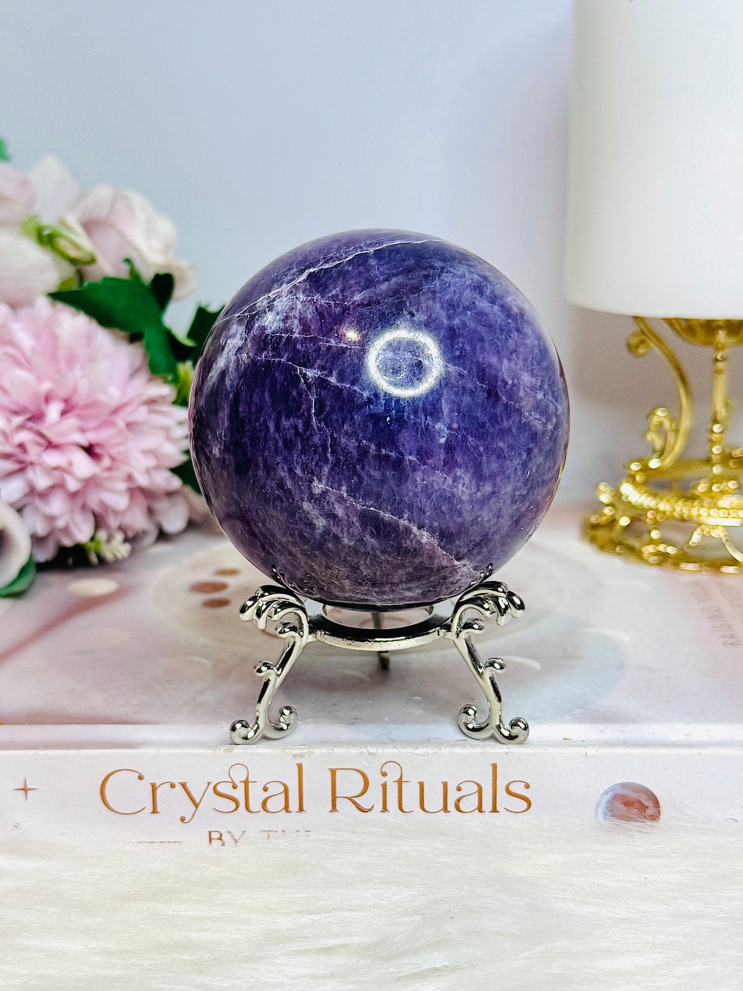 Large Purple Lepidolite Sphere on Stand 467g