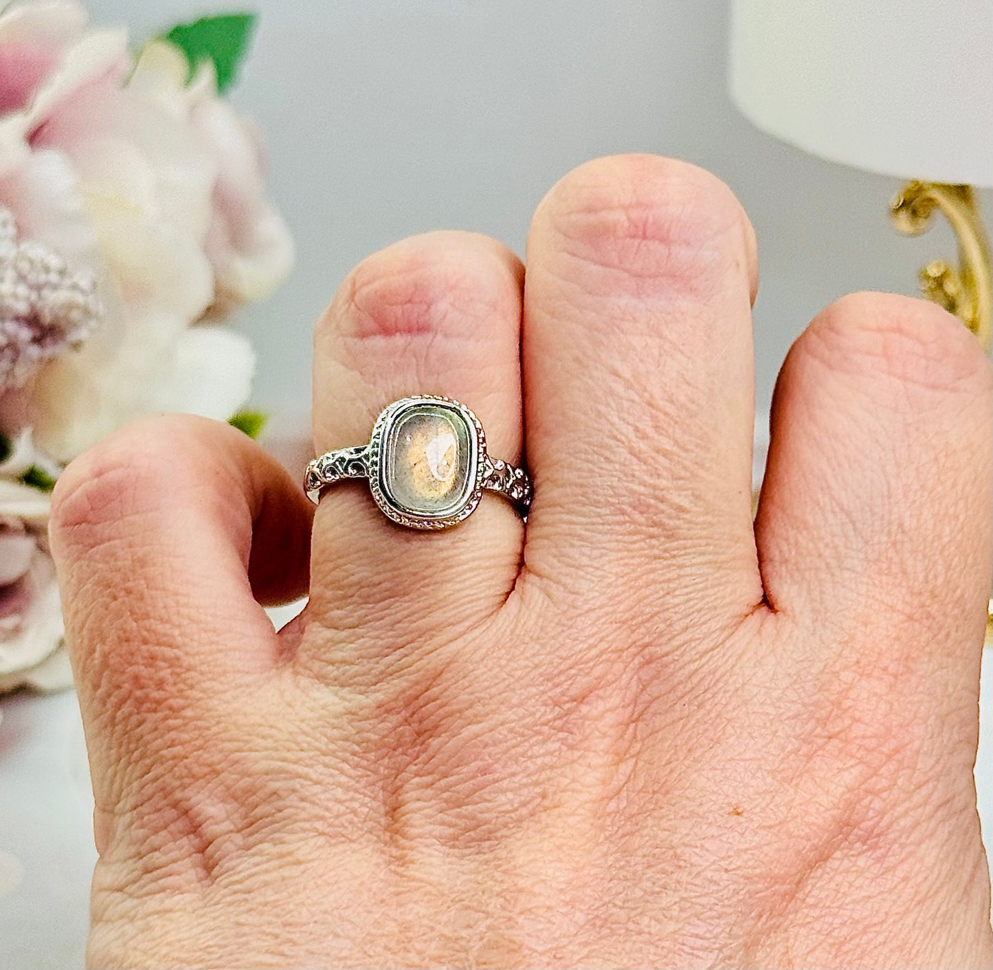 Beautiful Moonstone Adjustable Ring In Gift Bag