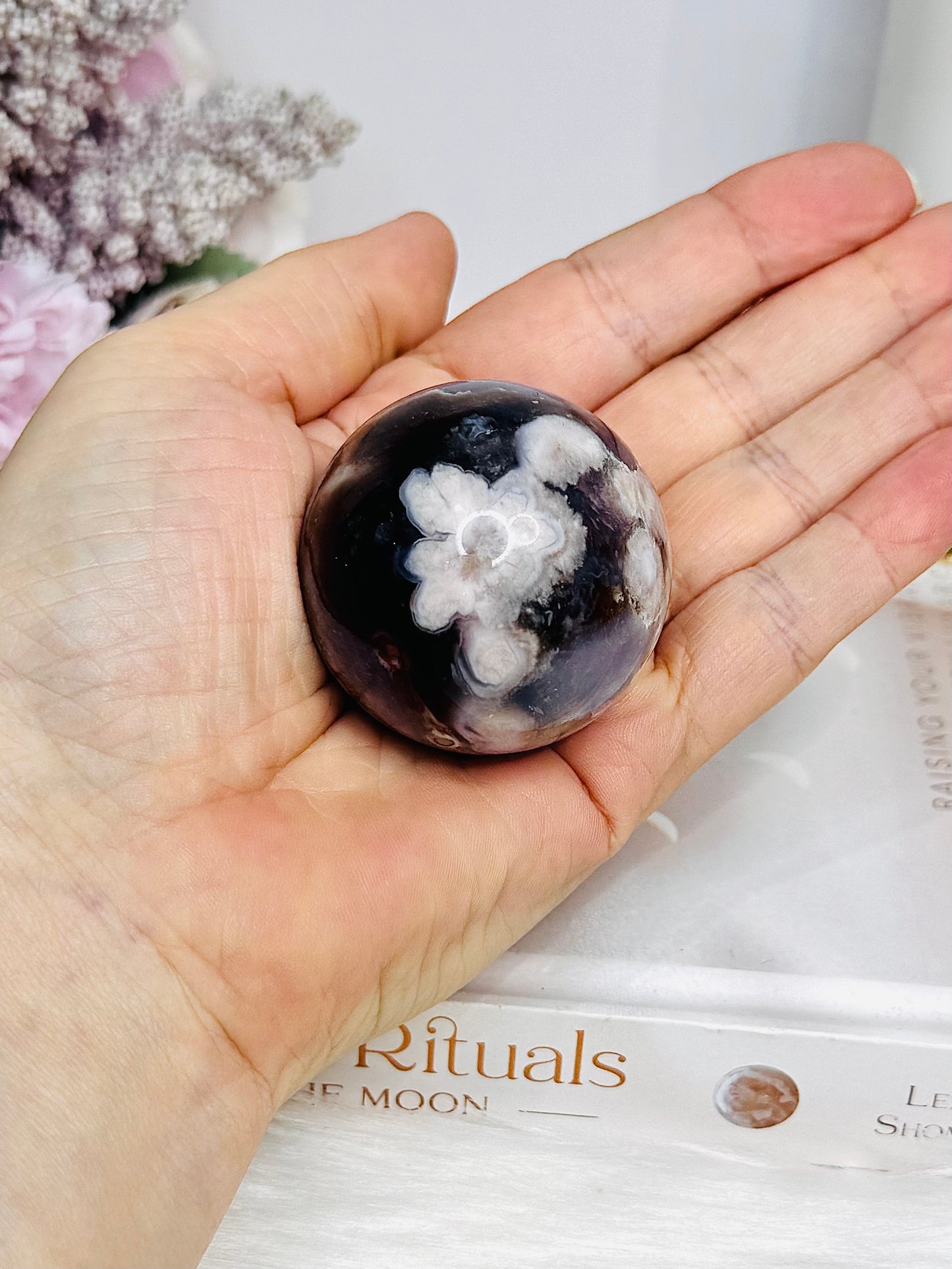 High Grade Blue Flower Agate Sphere on Stand 120g