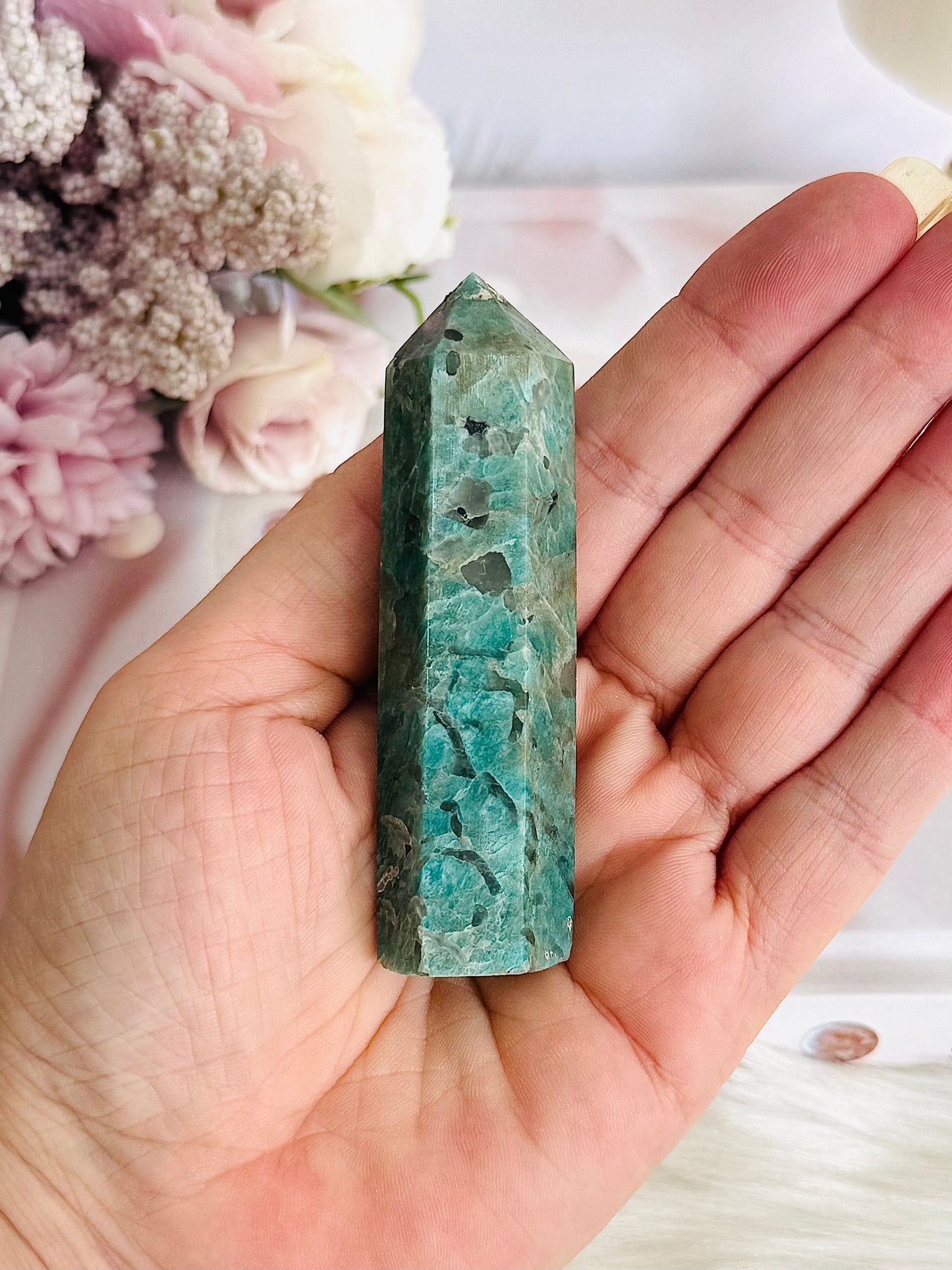 Natural 8.5cm Smokey Quartz In Amazonite Tower