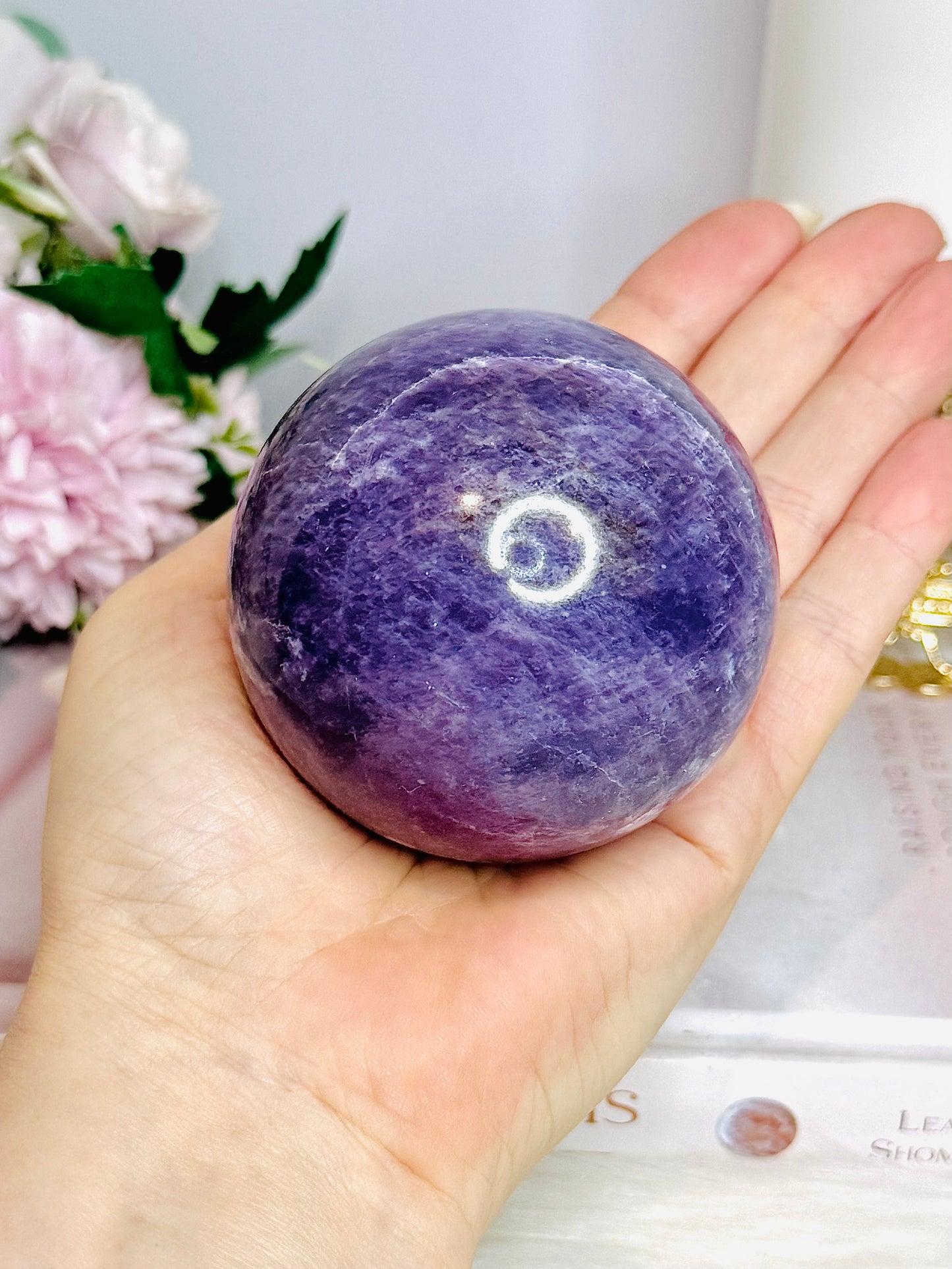 Large Purple Lepidolite Sphere on Stand 467g