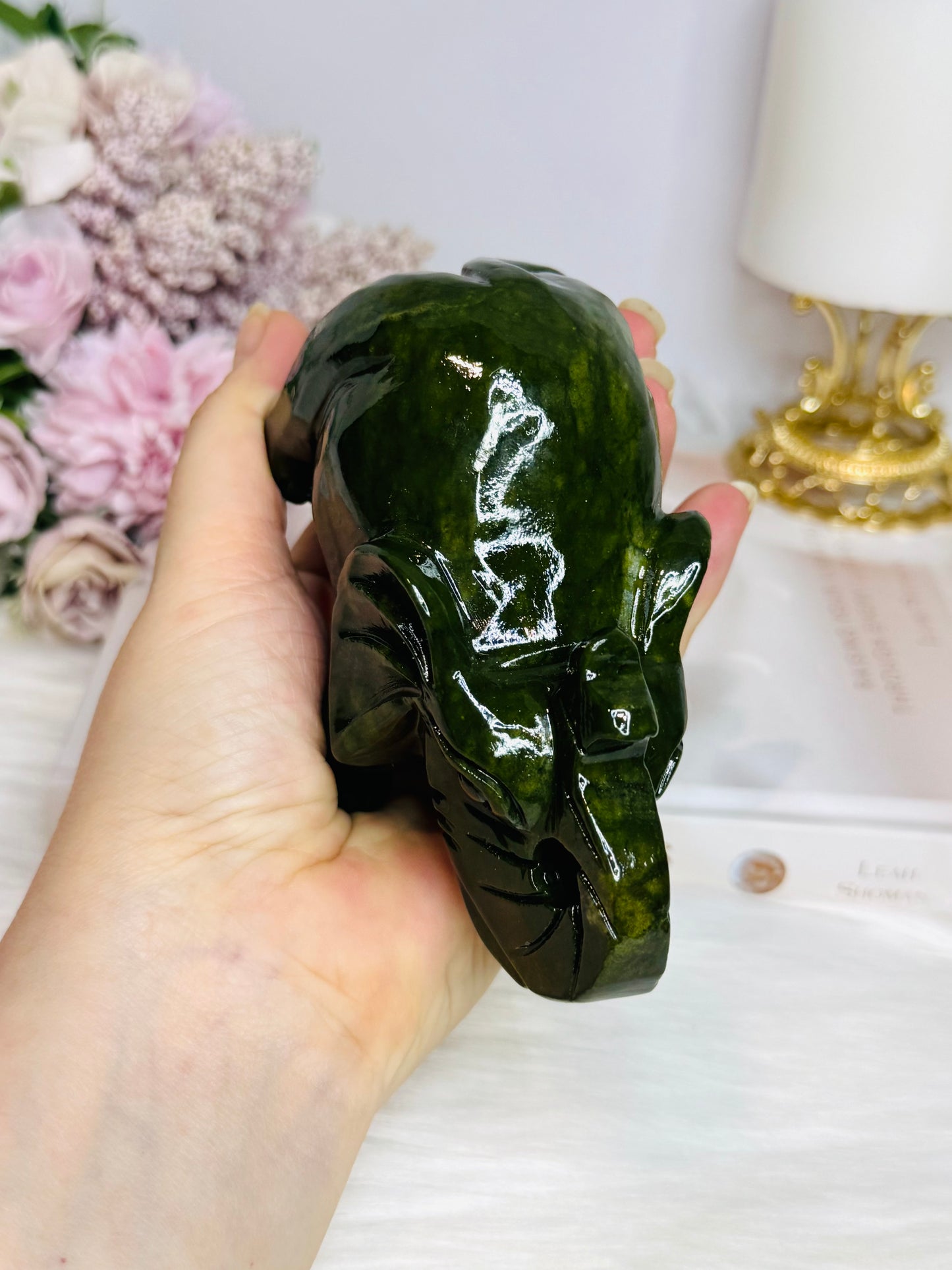 Large Green Jade Carved Elephant 12cm 503g