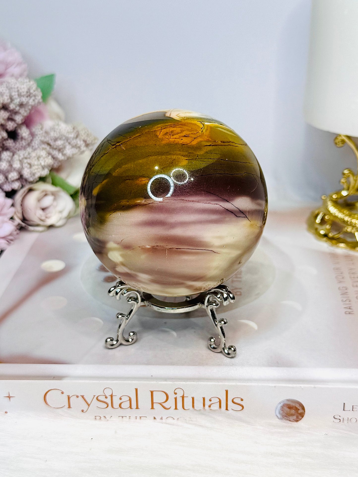 Large Mookaite Jasper Sphere on Stand 520g