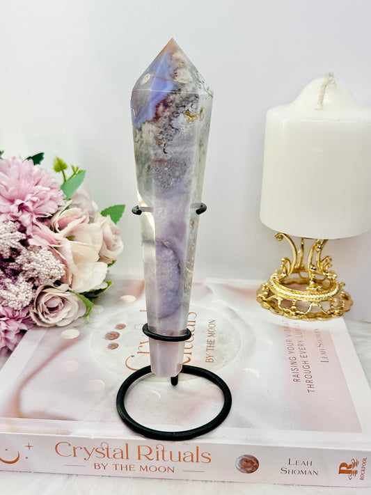 Beautiful Tall Natural Agate Carved Wand | Tower 18cm Tall Including Stand