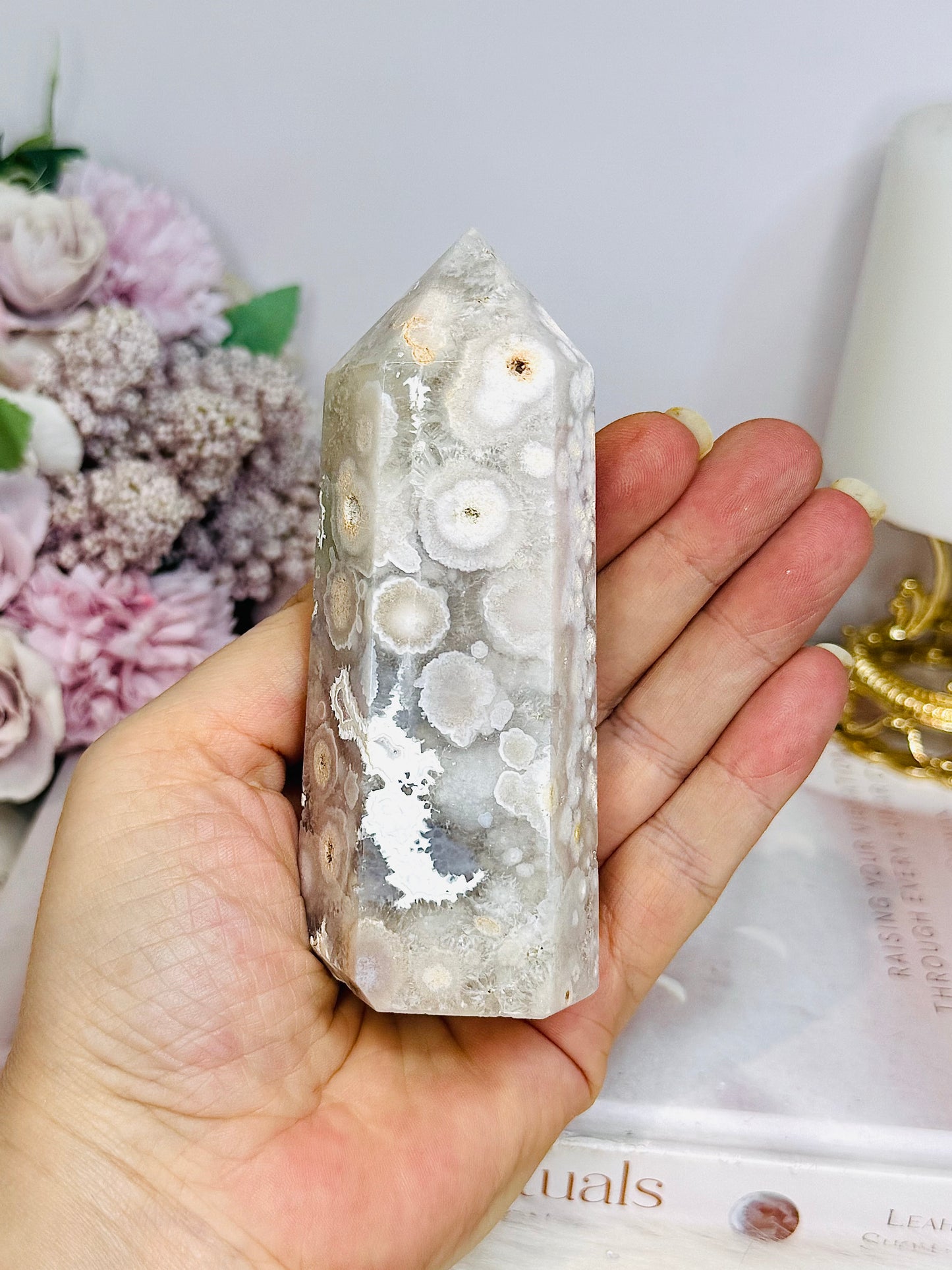 Green Flower Agate Chunky Druzy Tower 10.5cm 282g