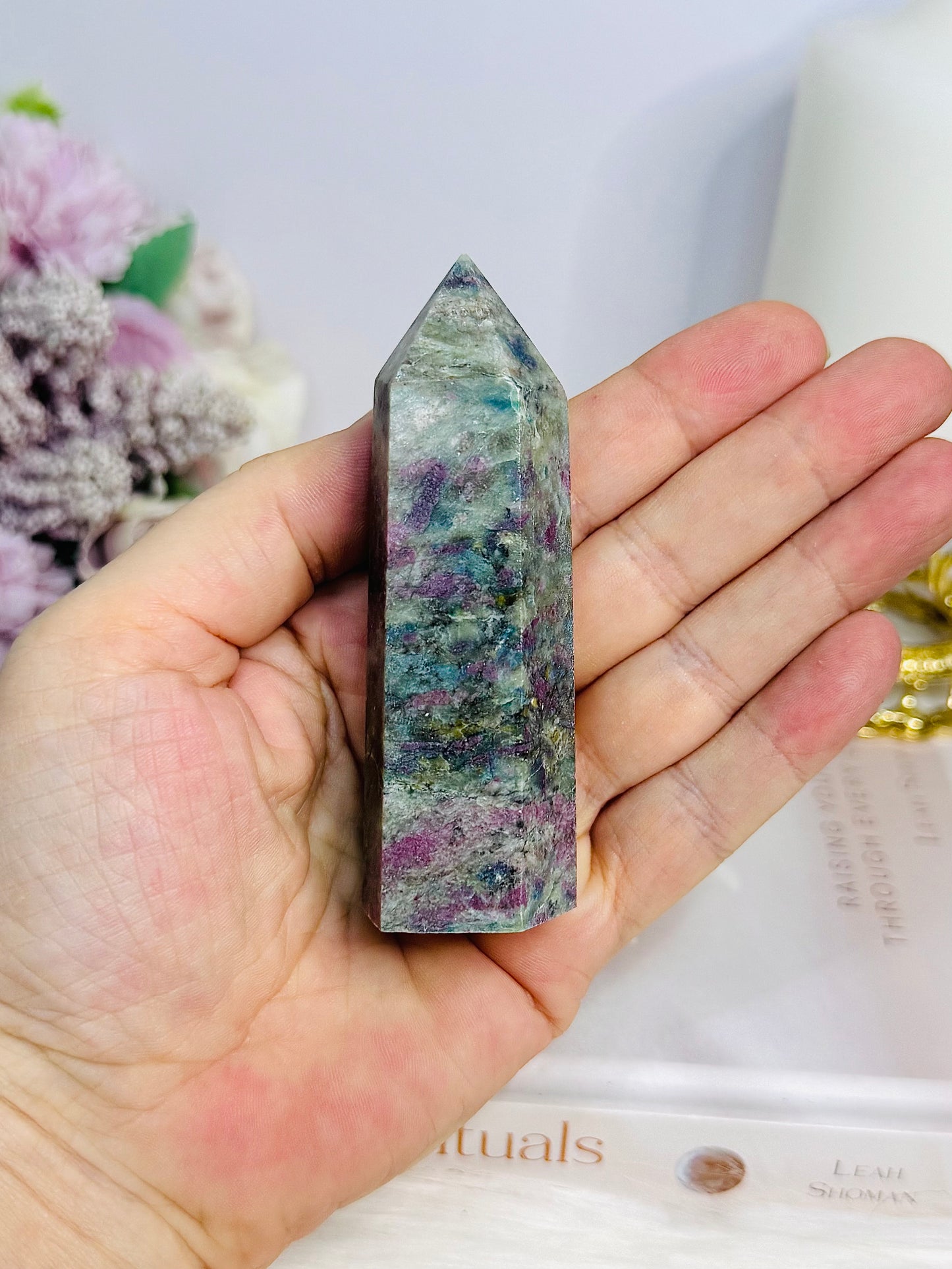 Rare Ruby In Blue Apatite Tower (UV Reactive) 9cm