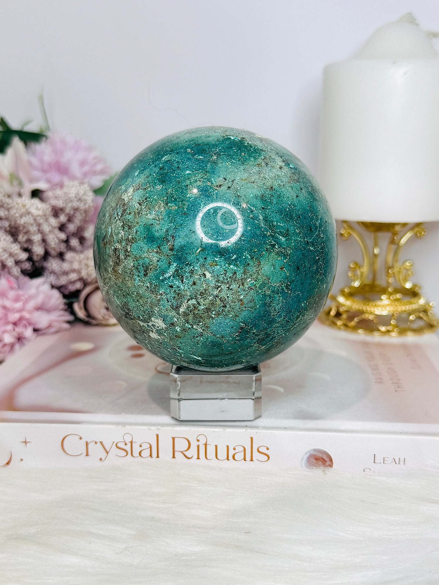 Huge Natural Chrysocolla Sphere On Stand 962g