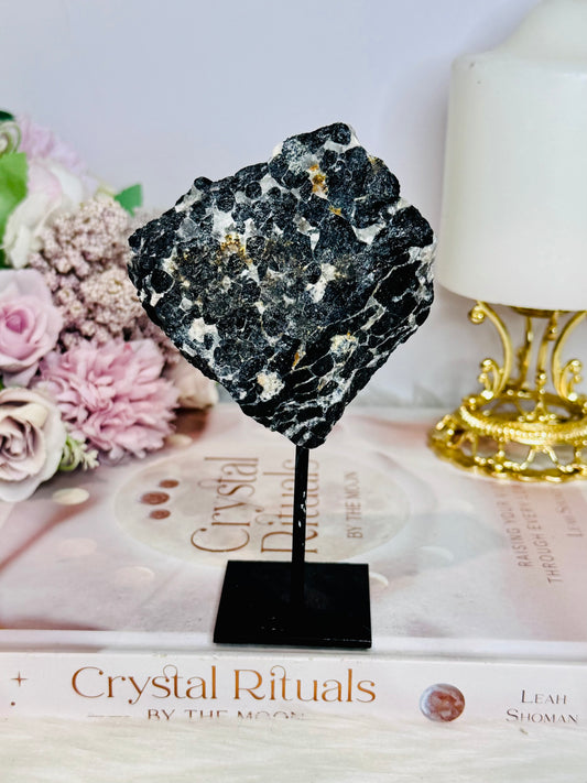 Black Tourmaline In Matrix Natural Specimen on Stand 14cm