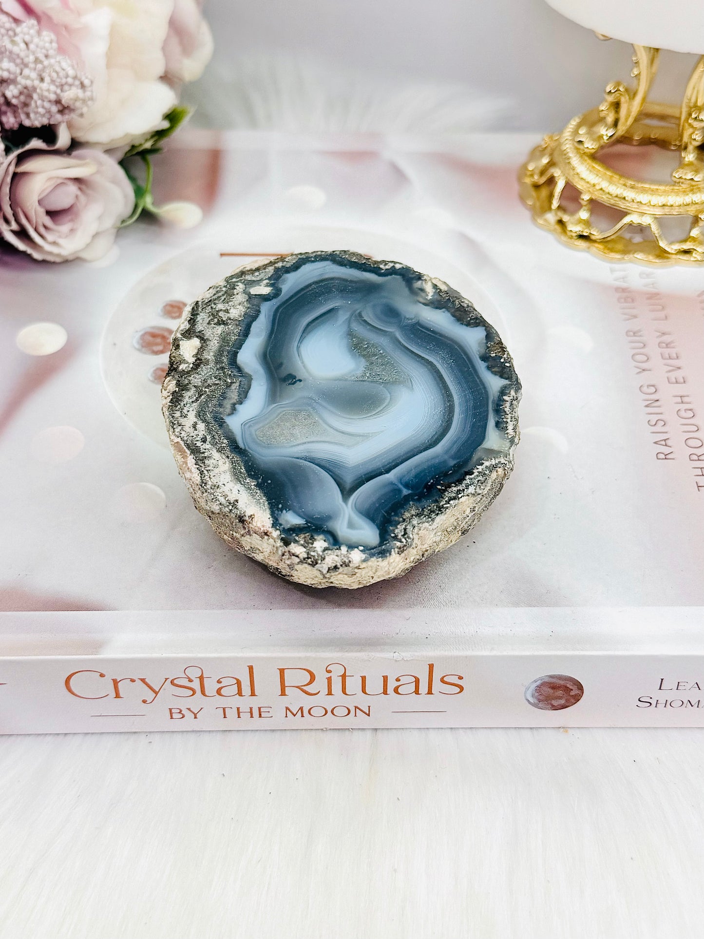 Natural Blue Agate Geode 9cm