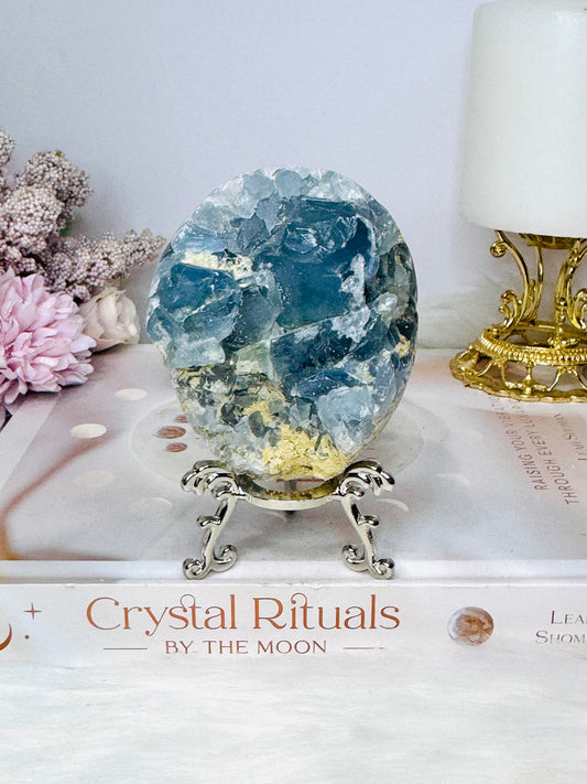 Blue Celestite Freeform Cluster On Stand 510g