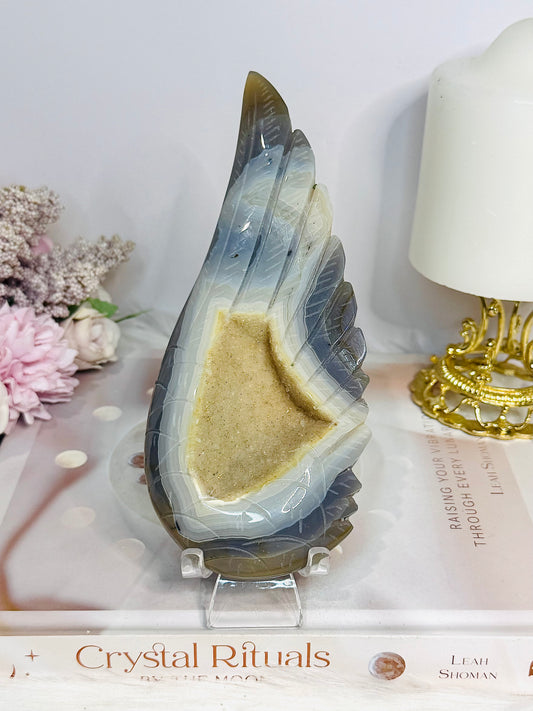 Large Druzy Angel Agate Wing on Stand 16.5cm