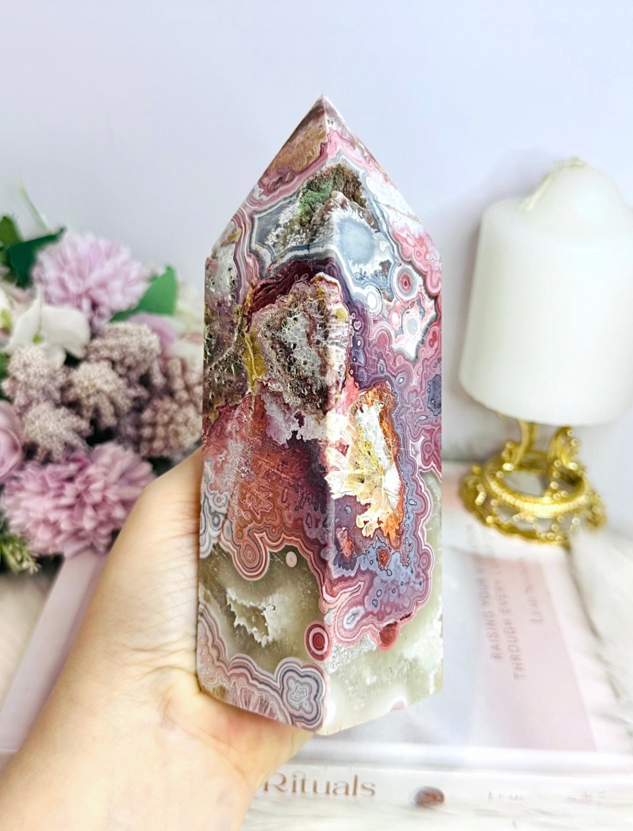 Large Mexican Lace Agate Chunky Tower 16cm