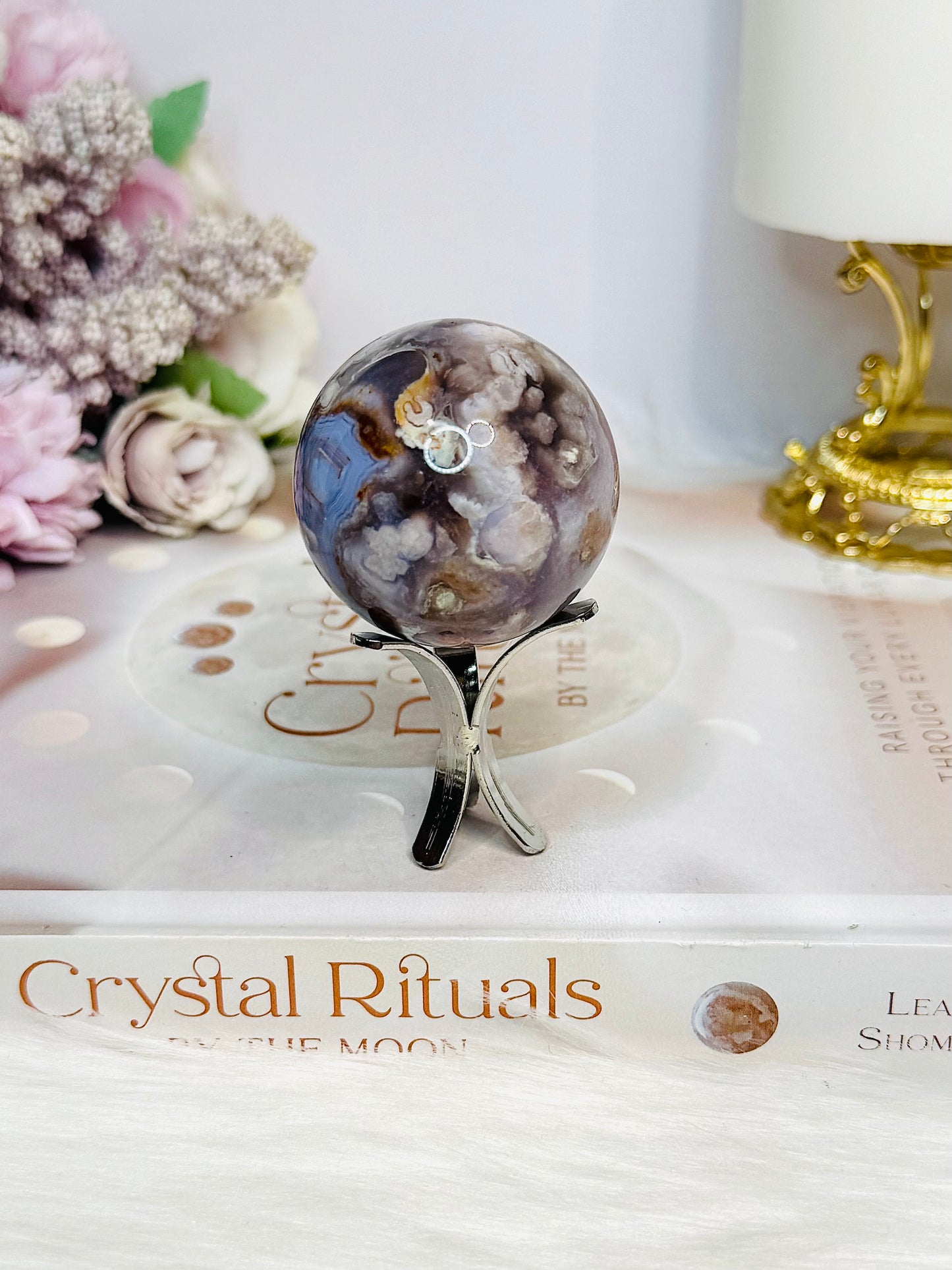 High Grade Blue Flower Agate Sphere on Stand 104g