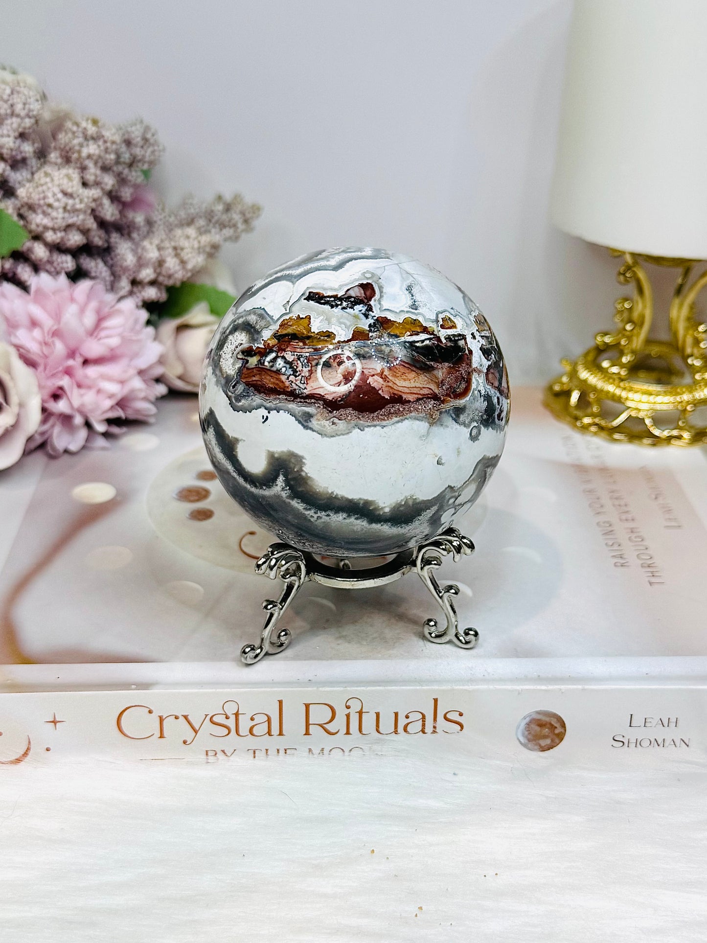 Large Mexican Crazy Lace Agate Druzy Sphere On Stand 425g