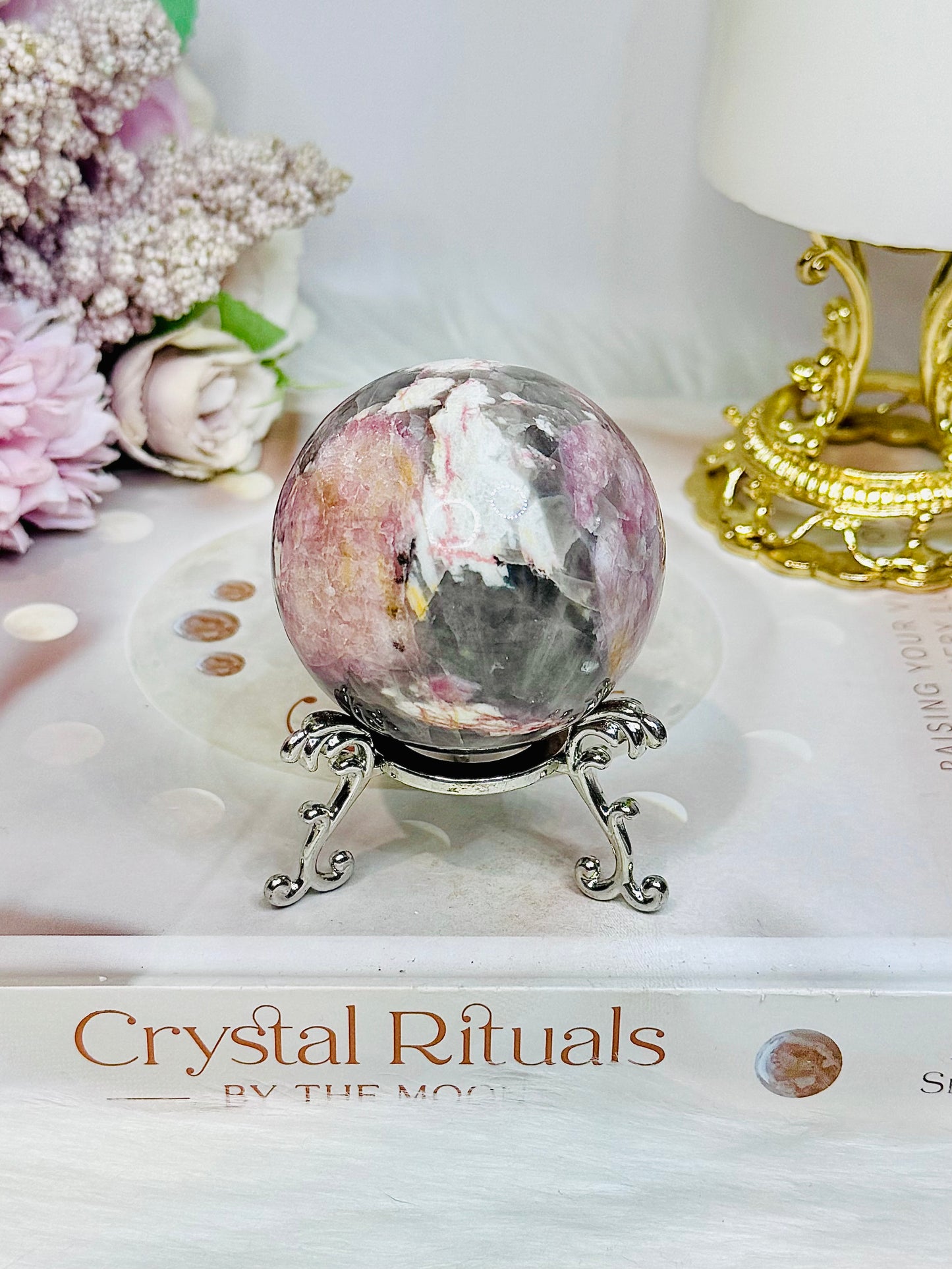 High Grade Pink Tourmaline Sphere on Stand 199g