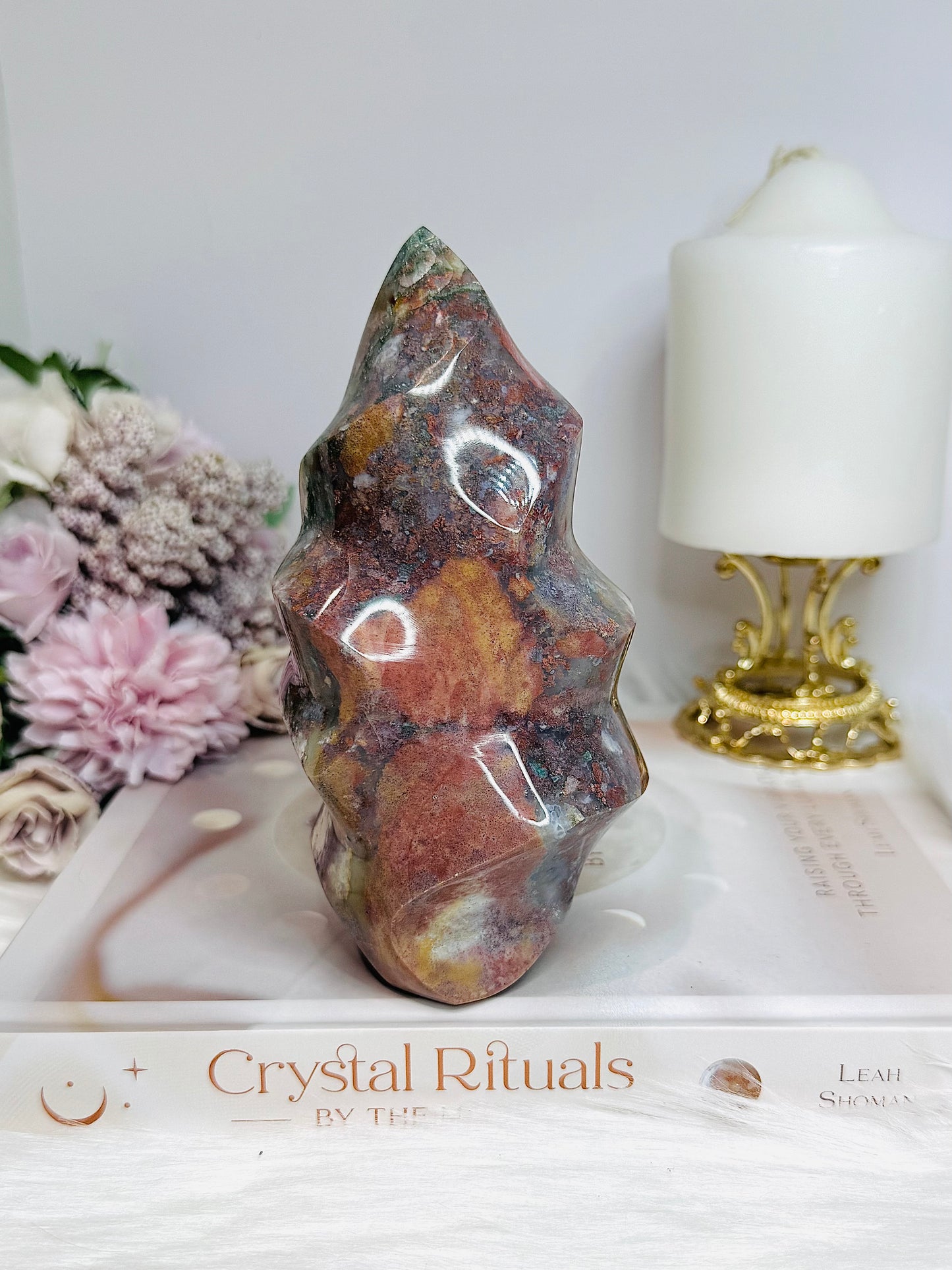 Large Ocean Jasper Carved Flame 14cm 706g