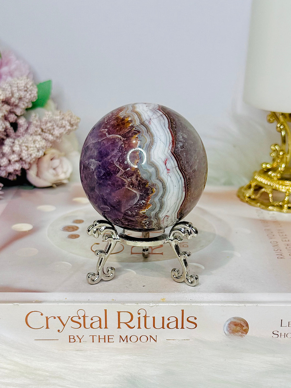 Large Crazy Lace Agate Sphere on Stand 293g
