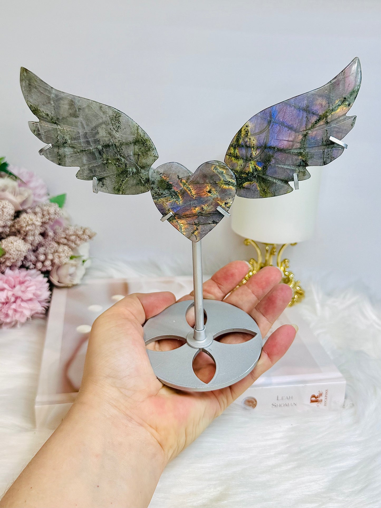 Purple Labradorite Heart with Wings ~ Each piece is full of flash 18cm