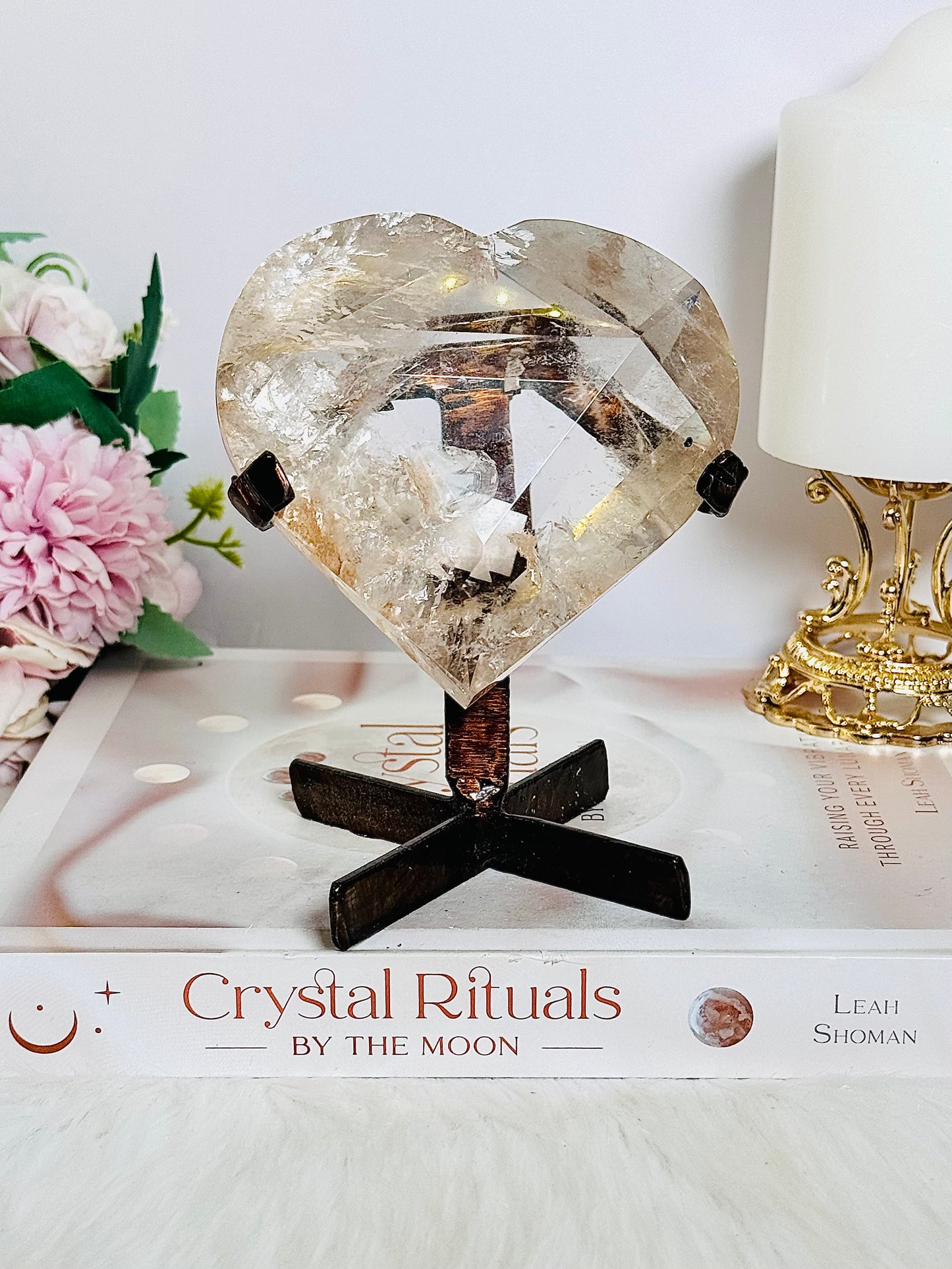 Fabulous Large AAA Grade Smokey Quartz Faceted Heart on Bronze Stand 13cm 486grams